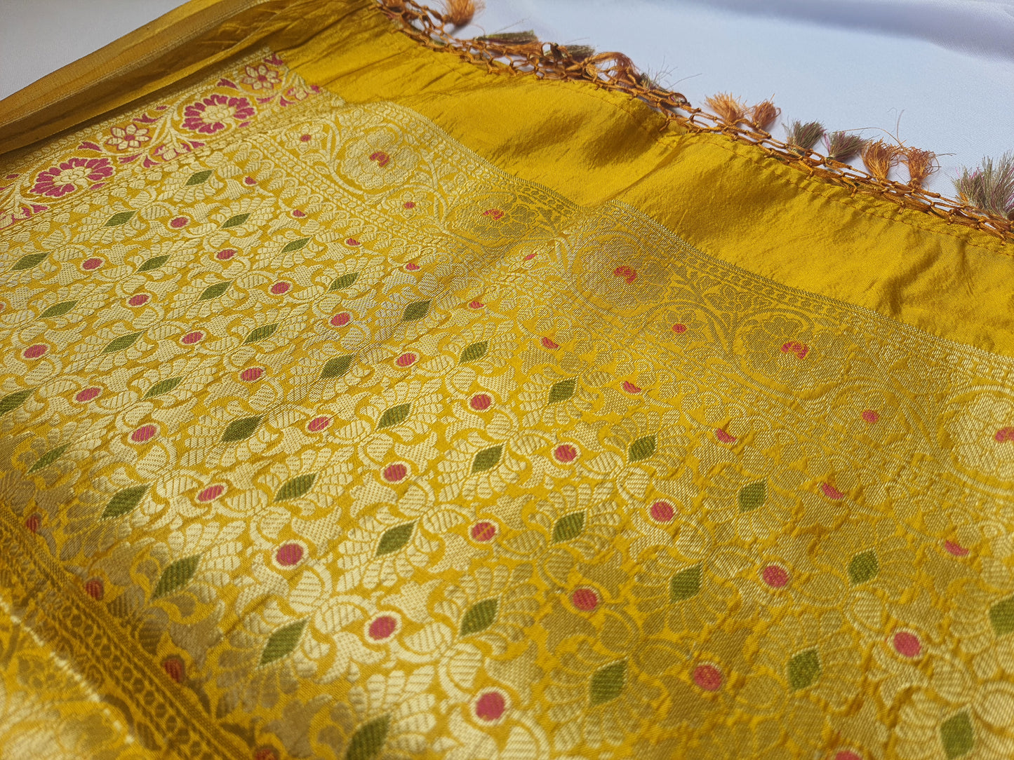 Yellow katan silk Jakat Jal Banarasi Dupatta