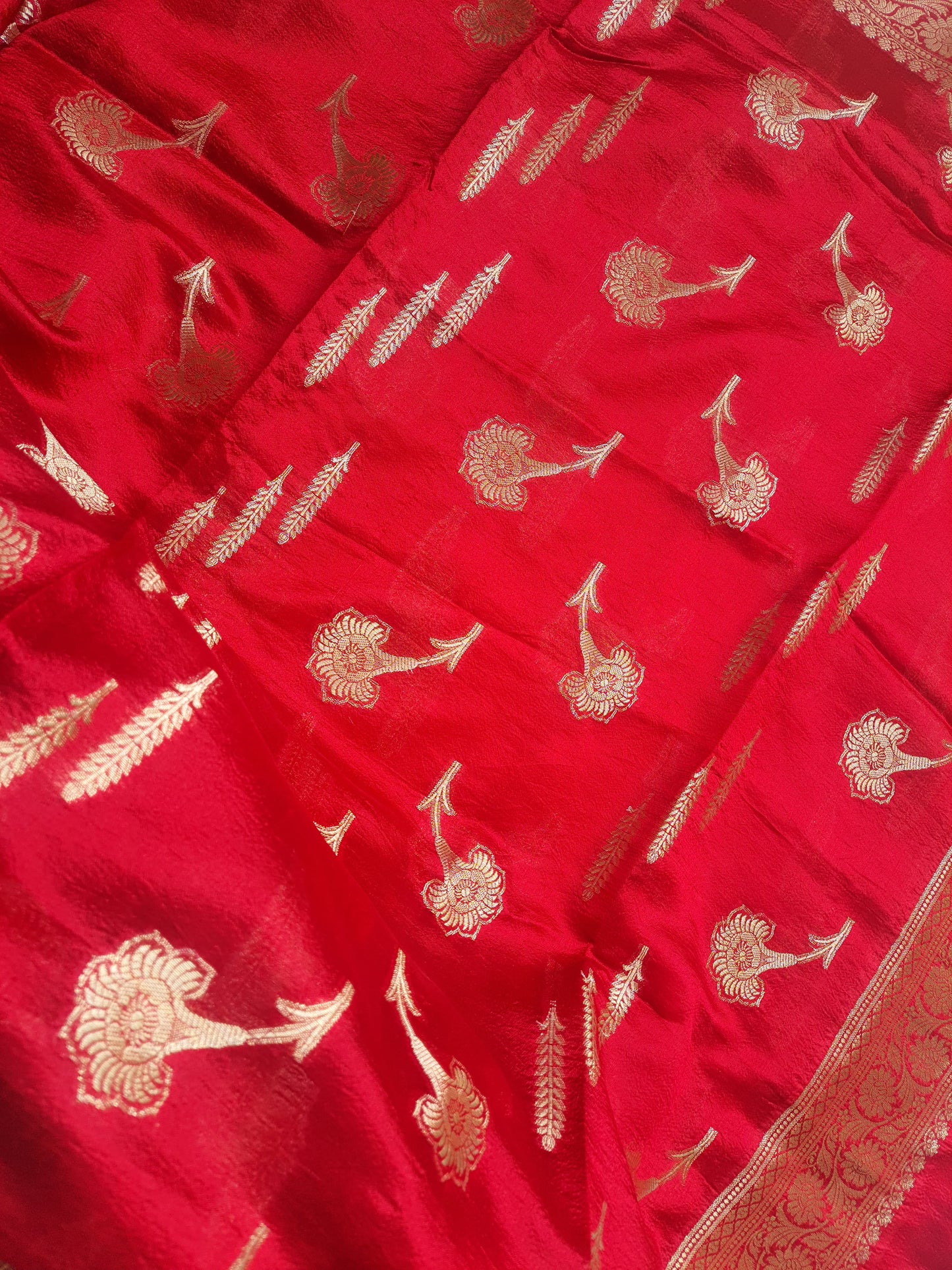 Red Katan Silk Border Buti Banarasi Dupatta