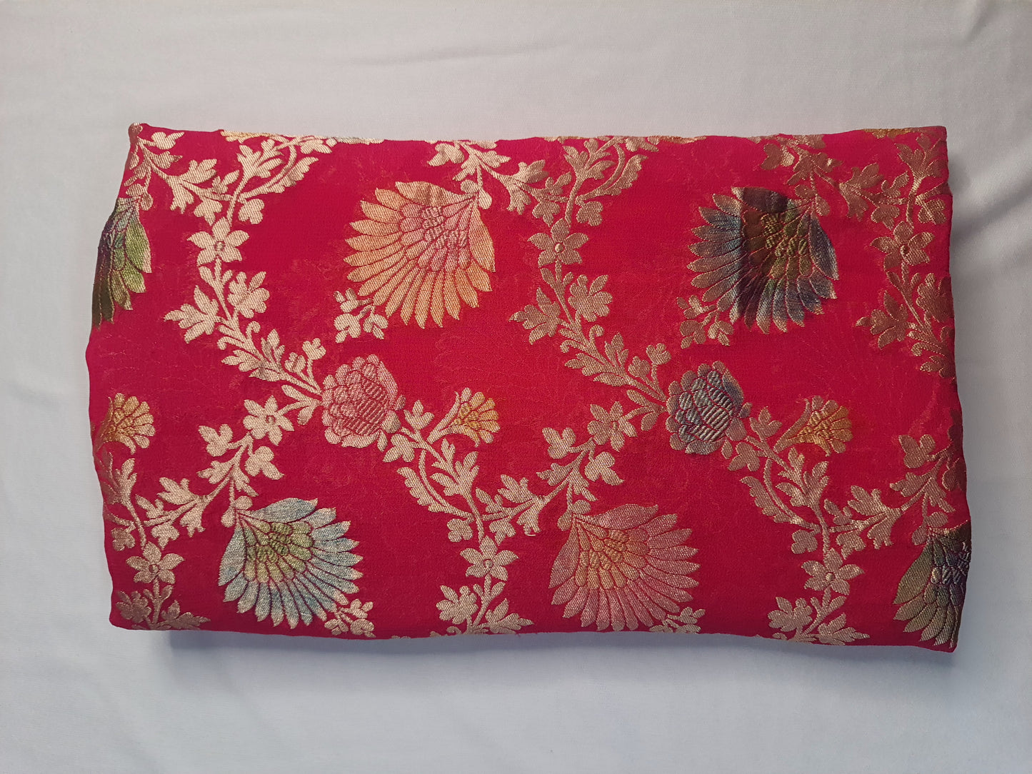 Pink Crep Georgette Khaddi Handprint Banarasi Dupatta