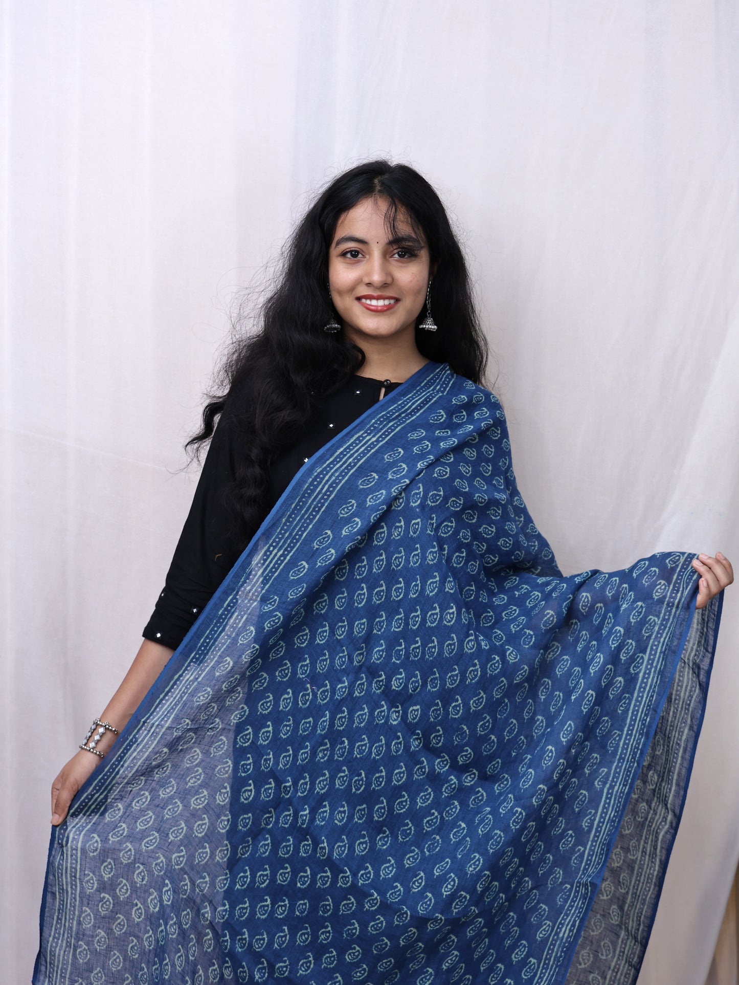 Blue hand-made block print dupatta