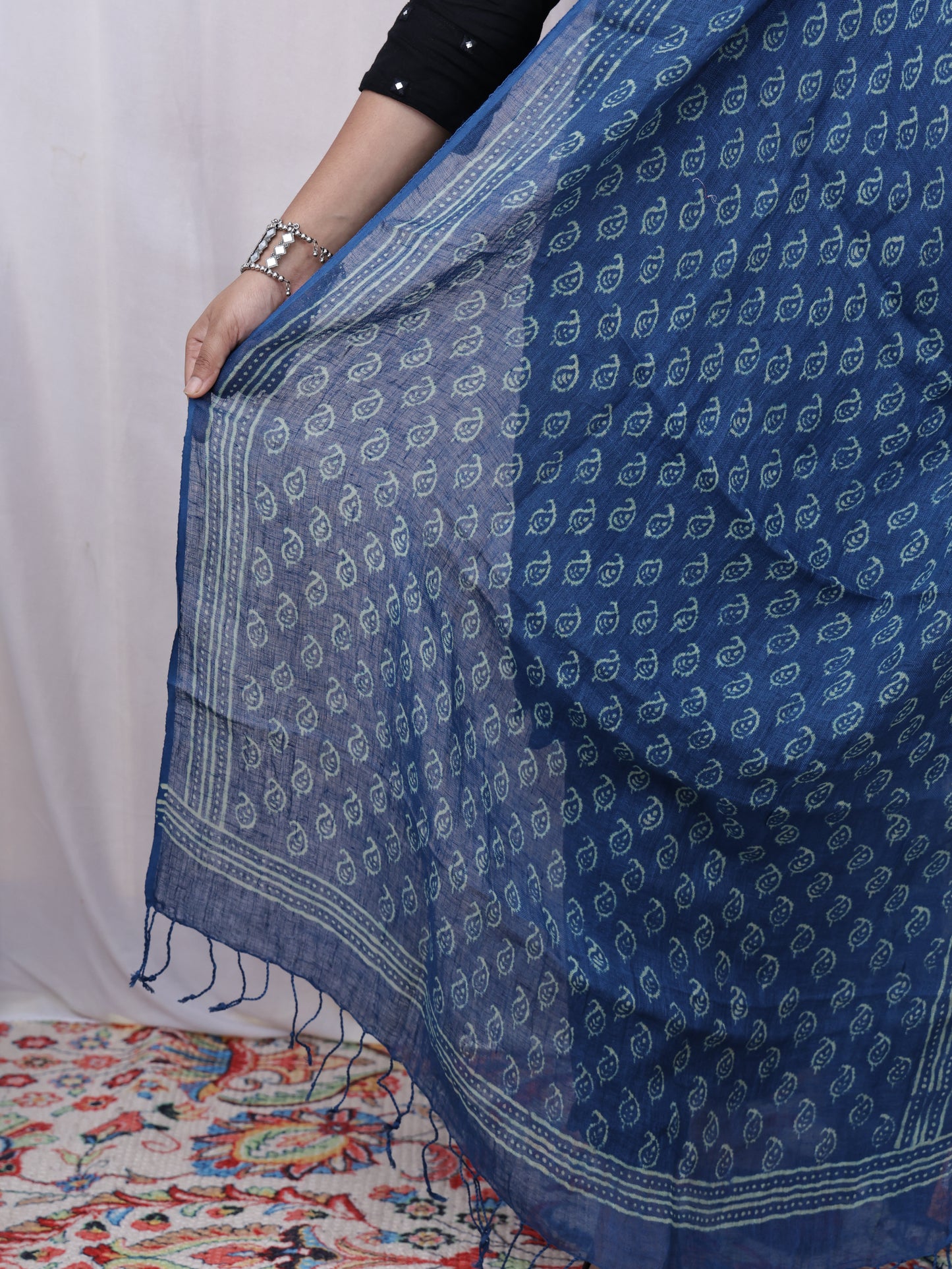 Blue hand-made block print dupatta