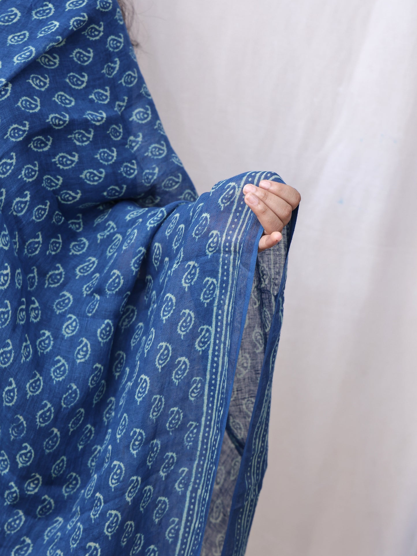 Blue hand-made block print dupatta