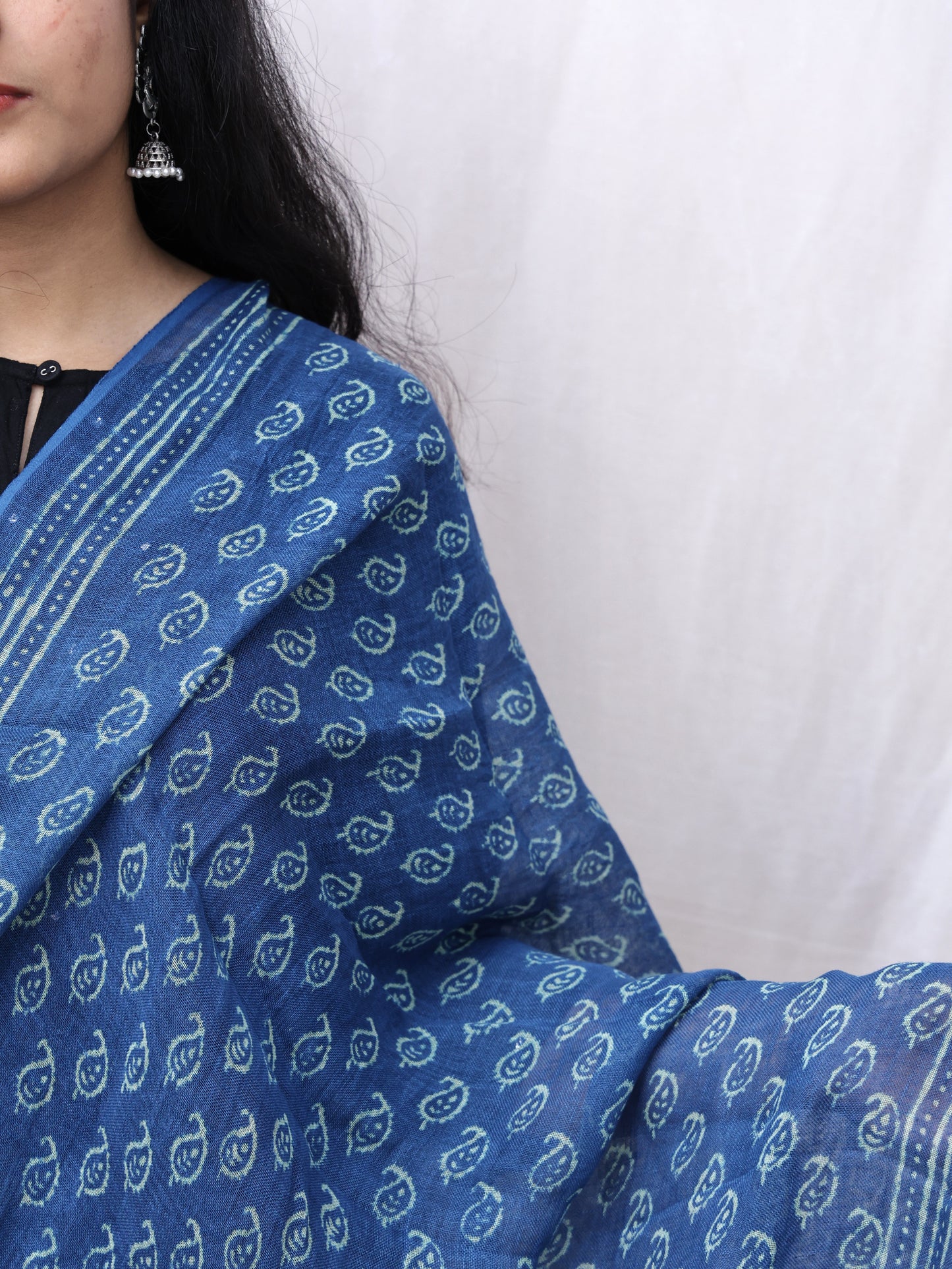 Blue hand-made block print dupatta