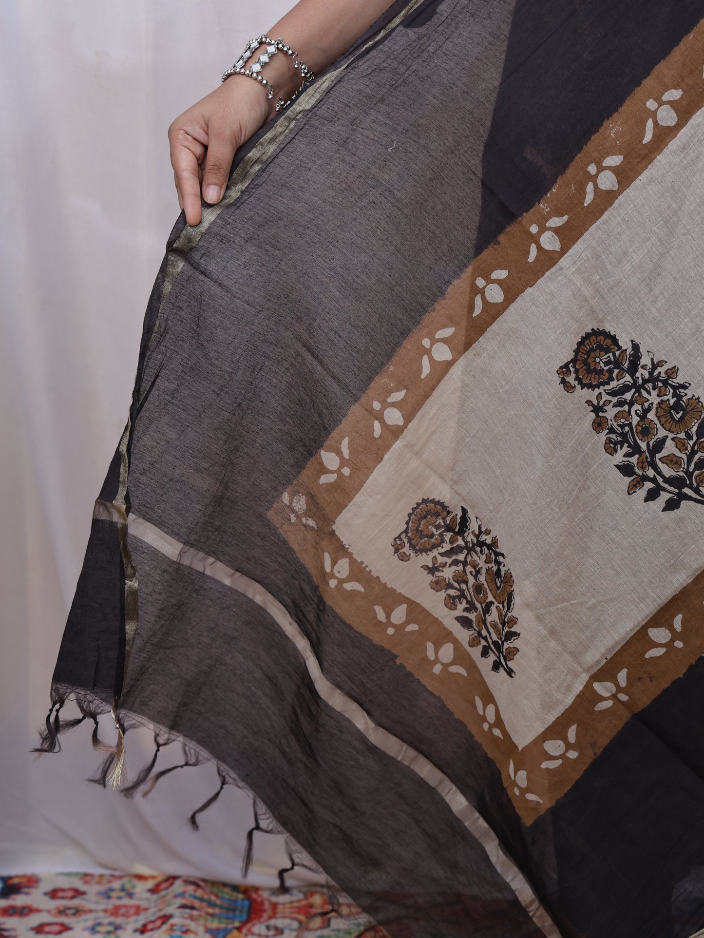 Black Hand-made block print dupatta