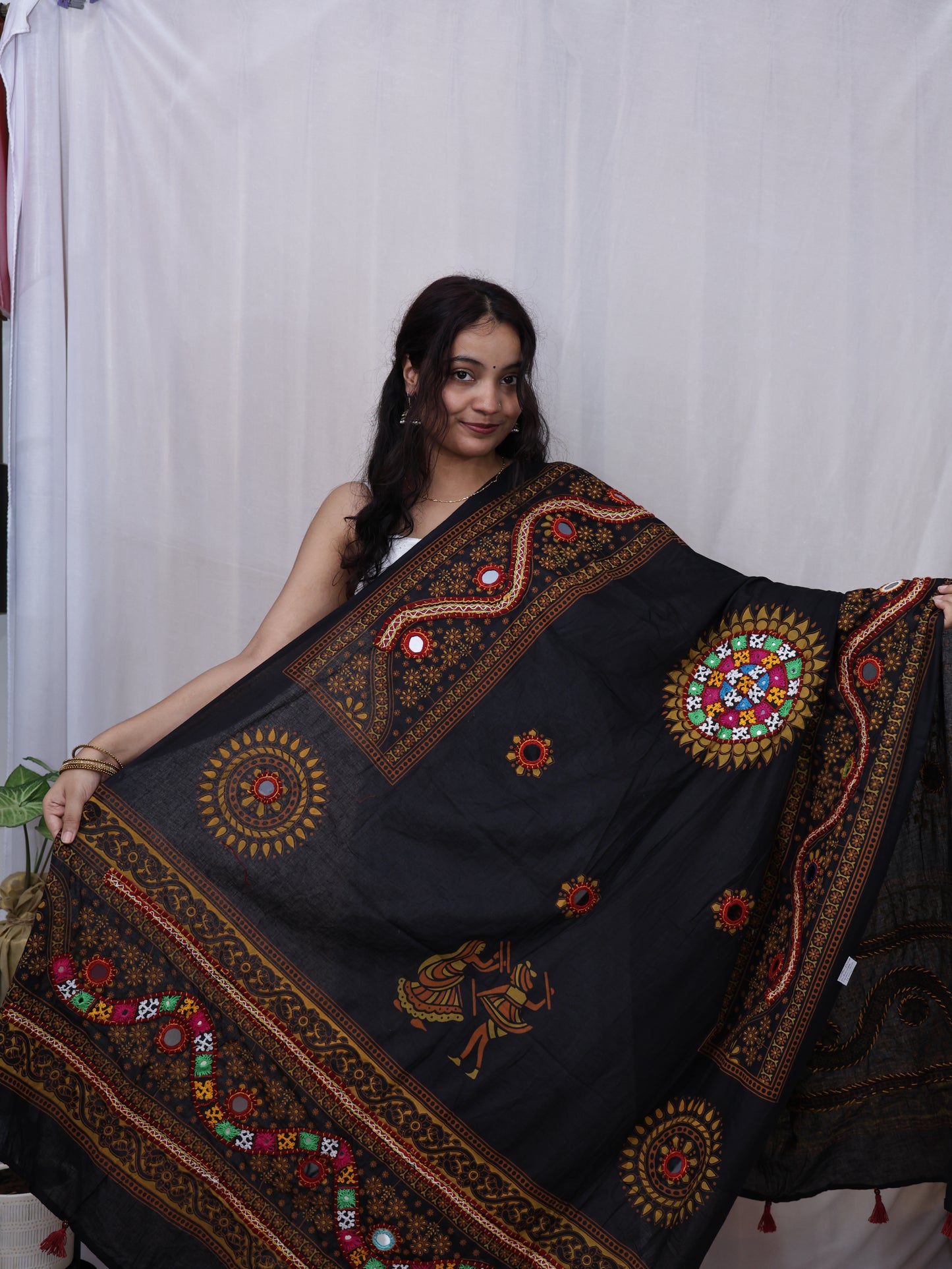 Cotton Print With Patch Mirror Work Dupatta