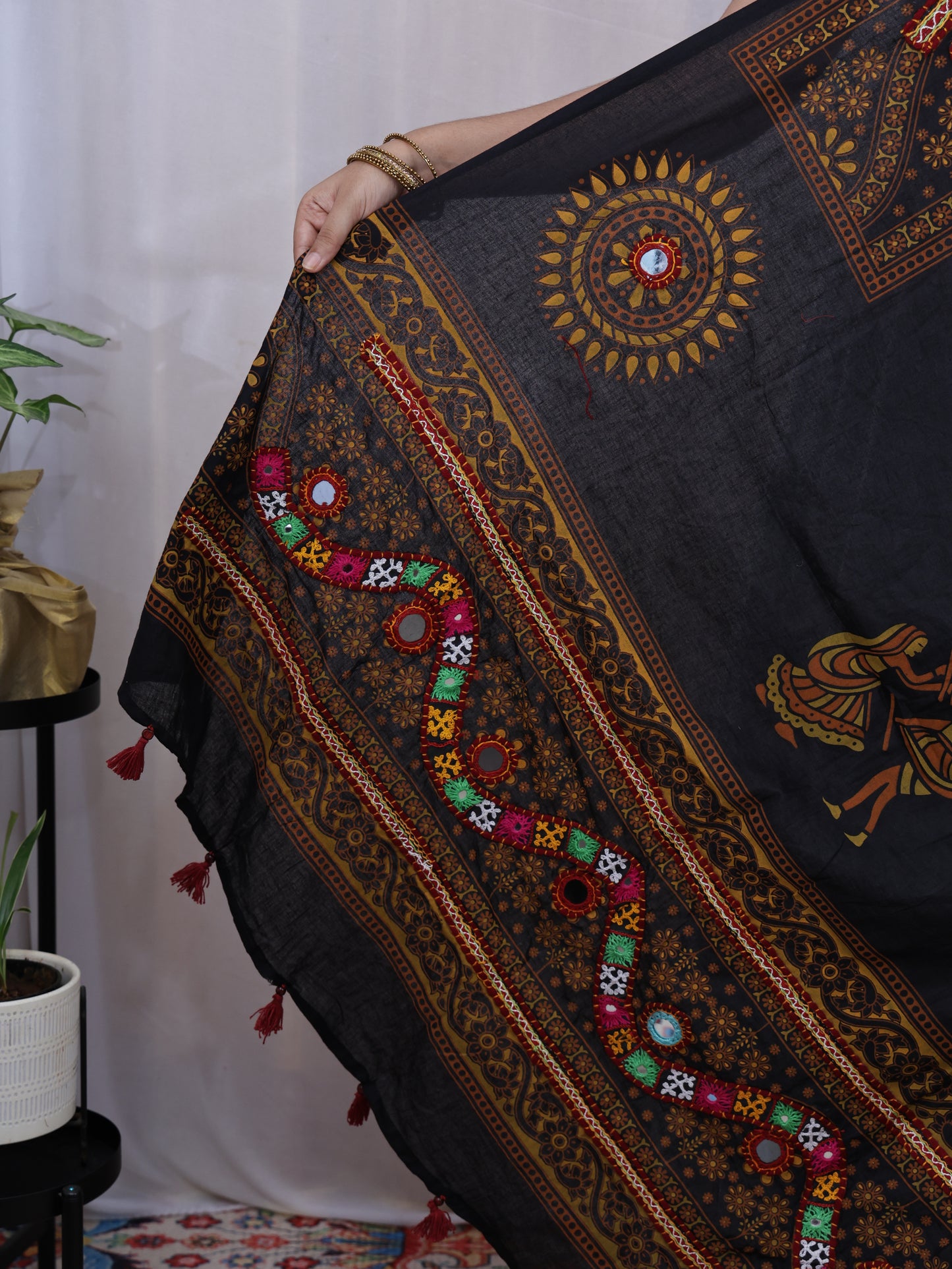 Cotton Print With Patch Mirror Work Dupatta