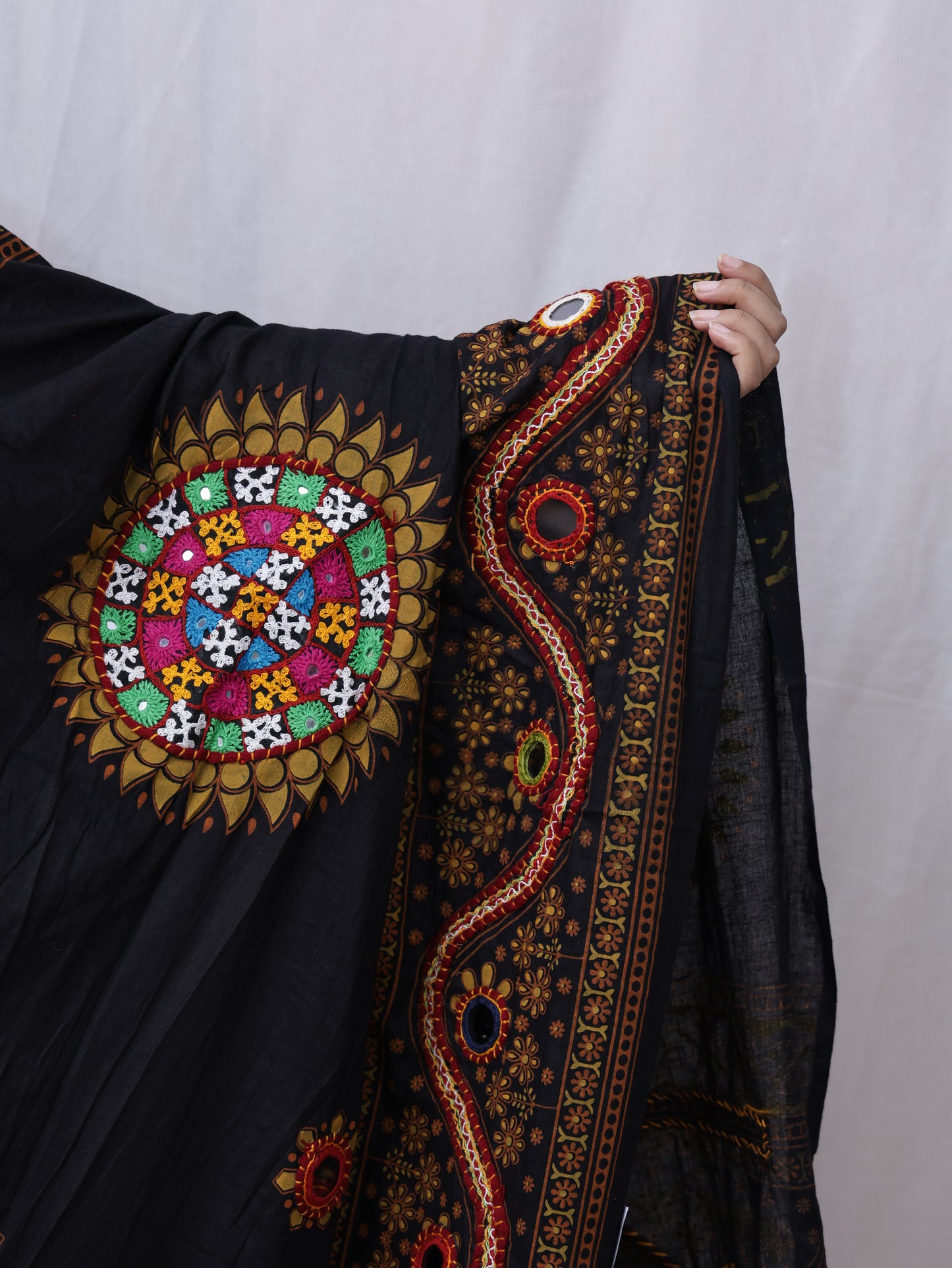 Cotton Print With Patch Mirror Work Dupatta