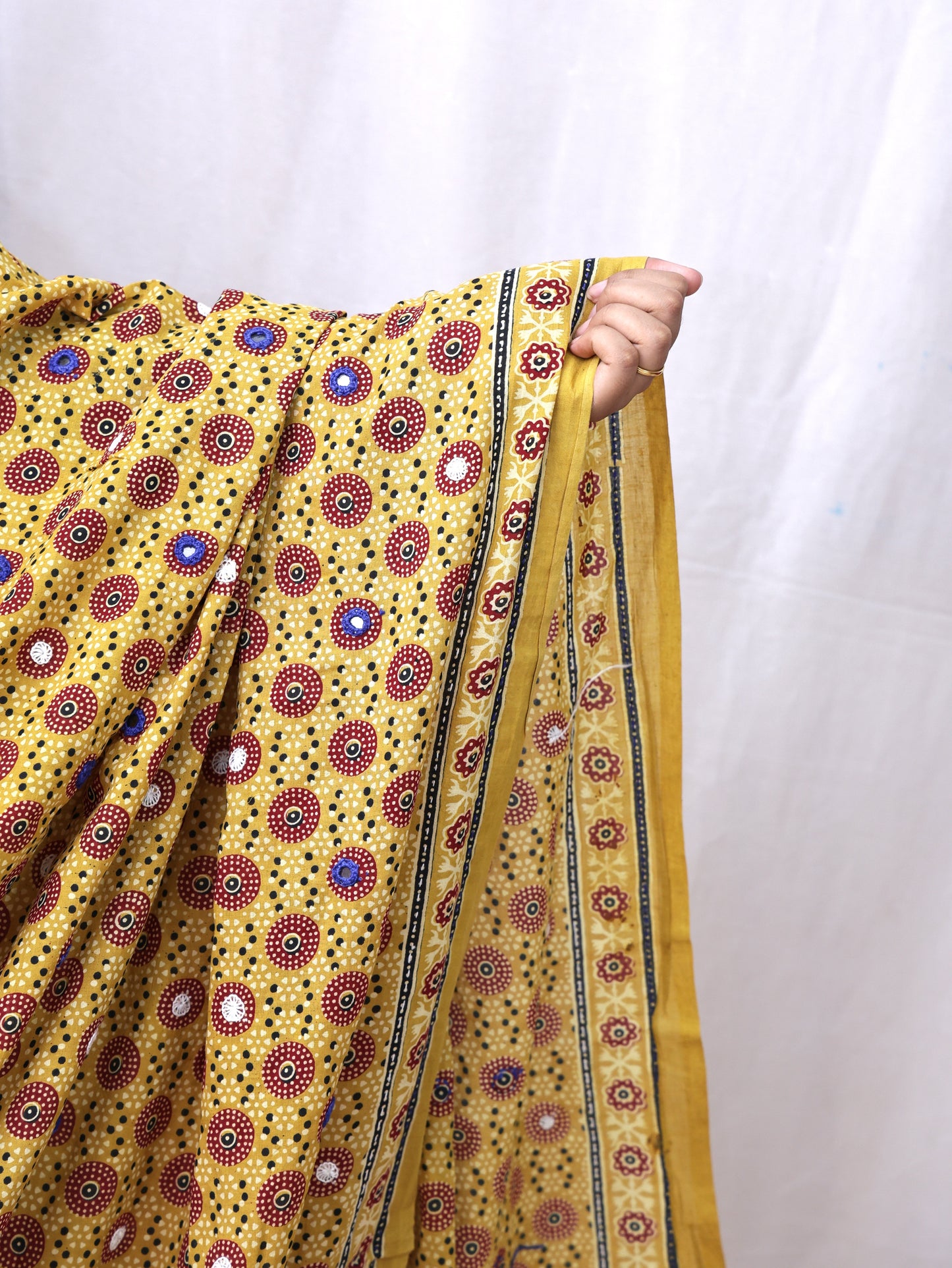 Cotton Ajrakh Katha Mirror Dupatta