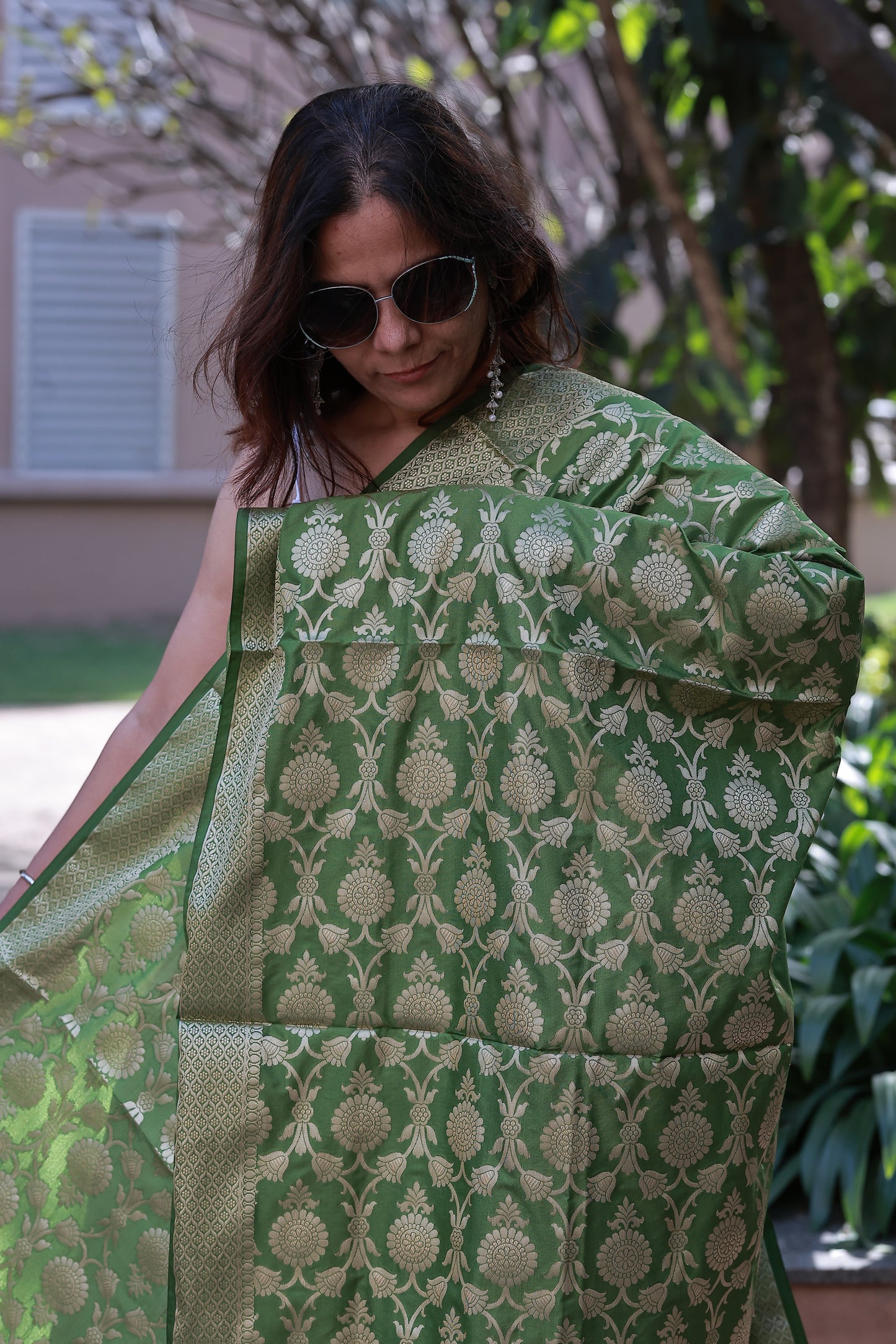 Green Tissue Silk Jacquard Jaal Banarasi Dupatta