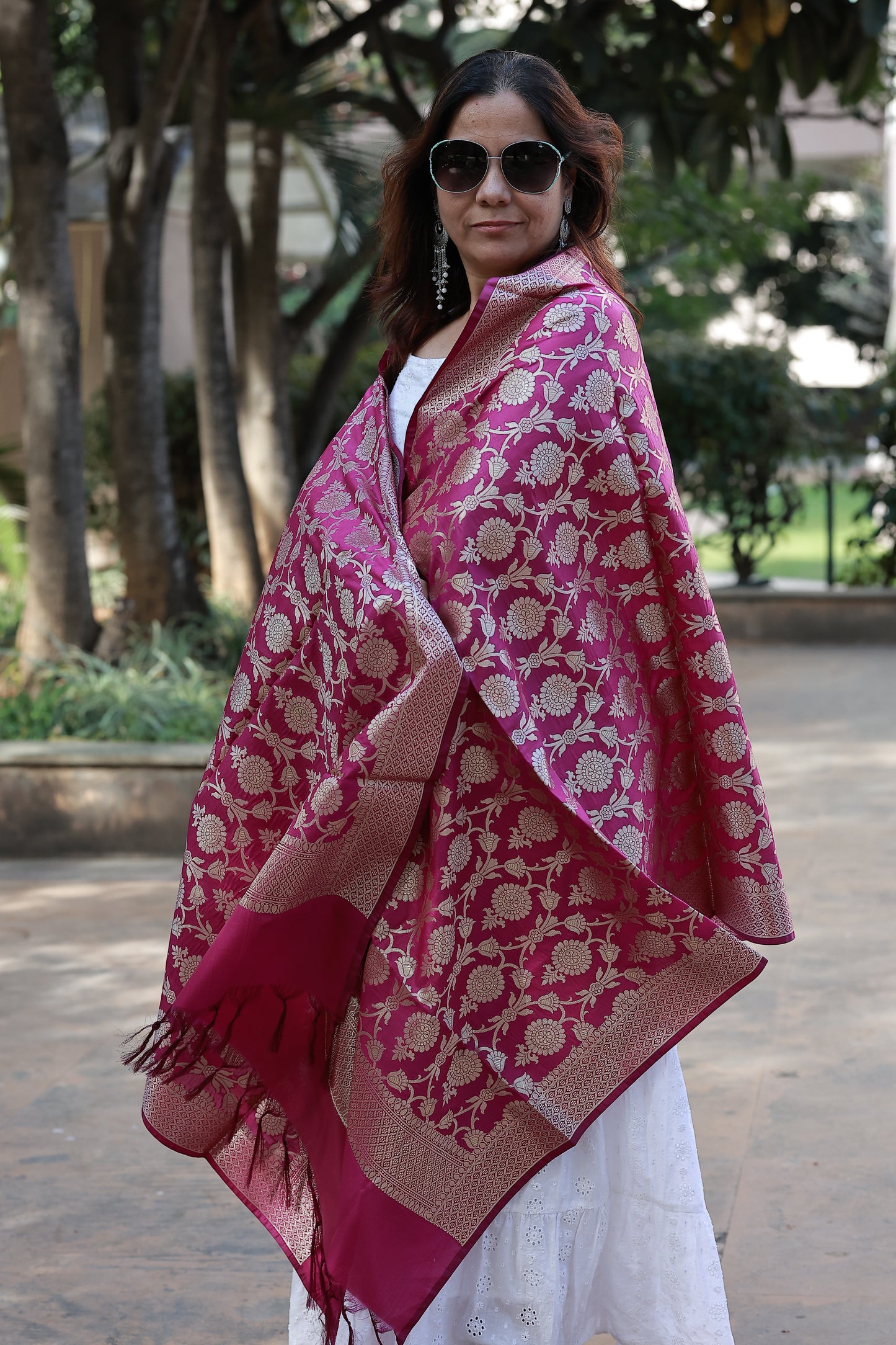 Pink Tissue Silk Jal Jacquard Dupatta