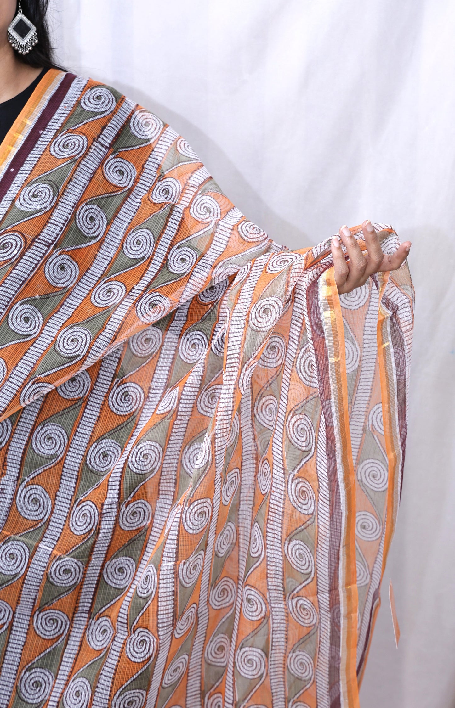 kota Doria Hand-Block Print Dupatta