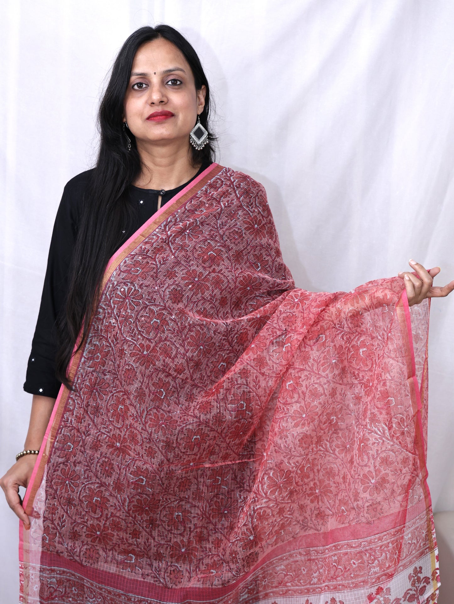 Kota Doria Hand Block Print Dupatta