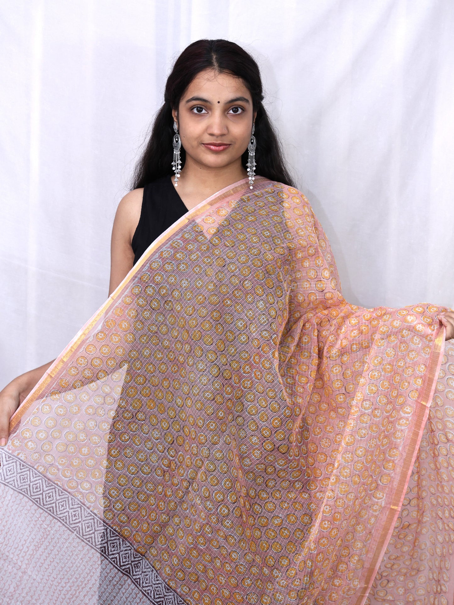 Kota Doria Hand Block Print Dupatta