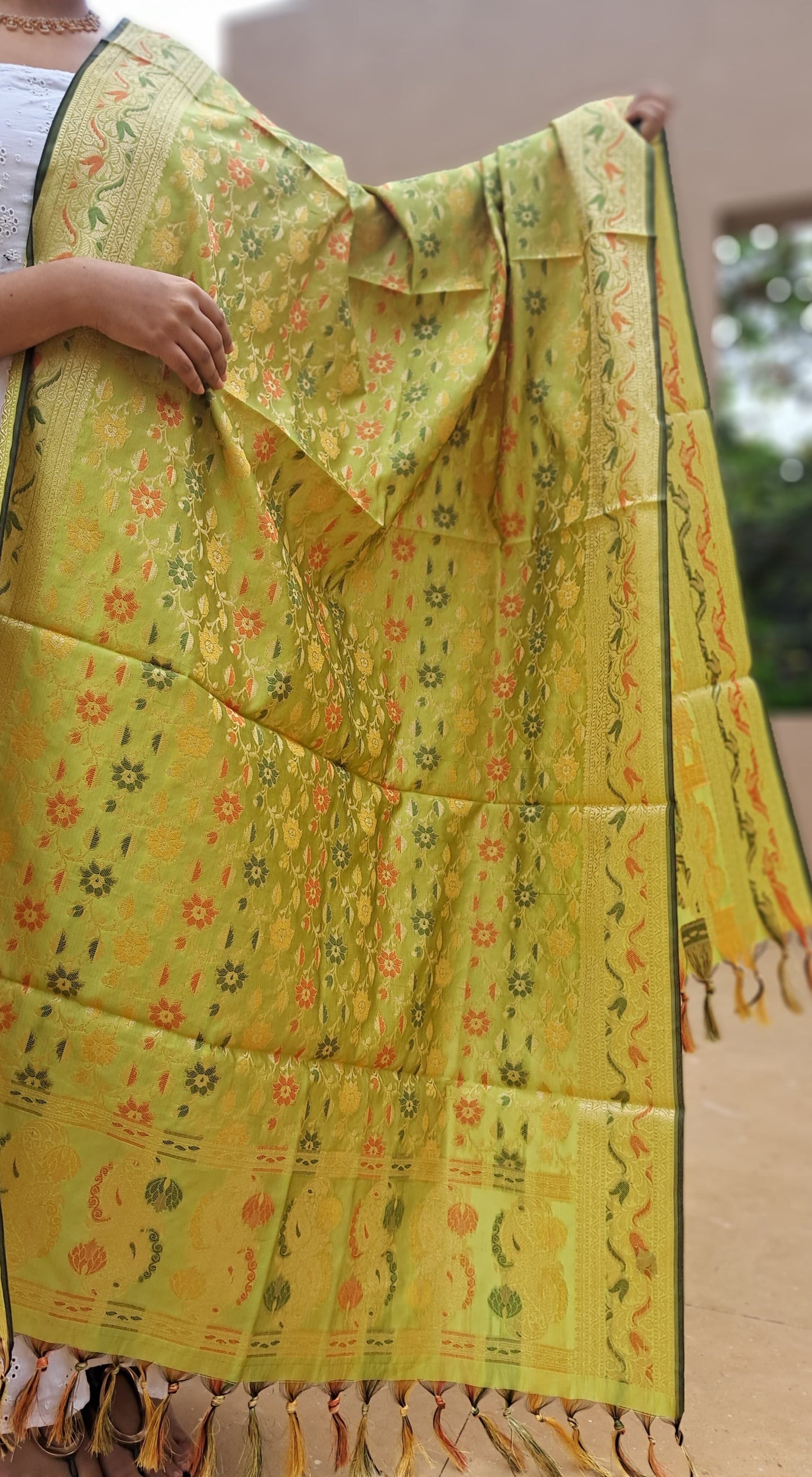 Lemon Mixed Silk Banarasi Dupatta