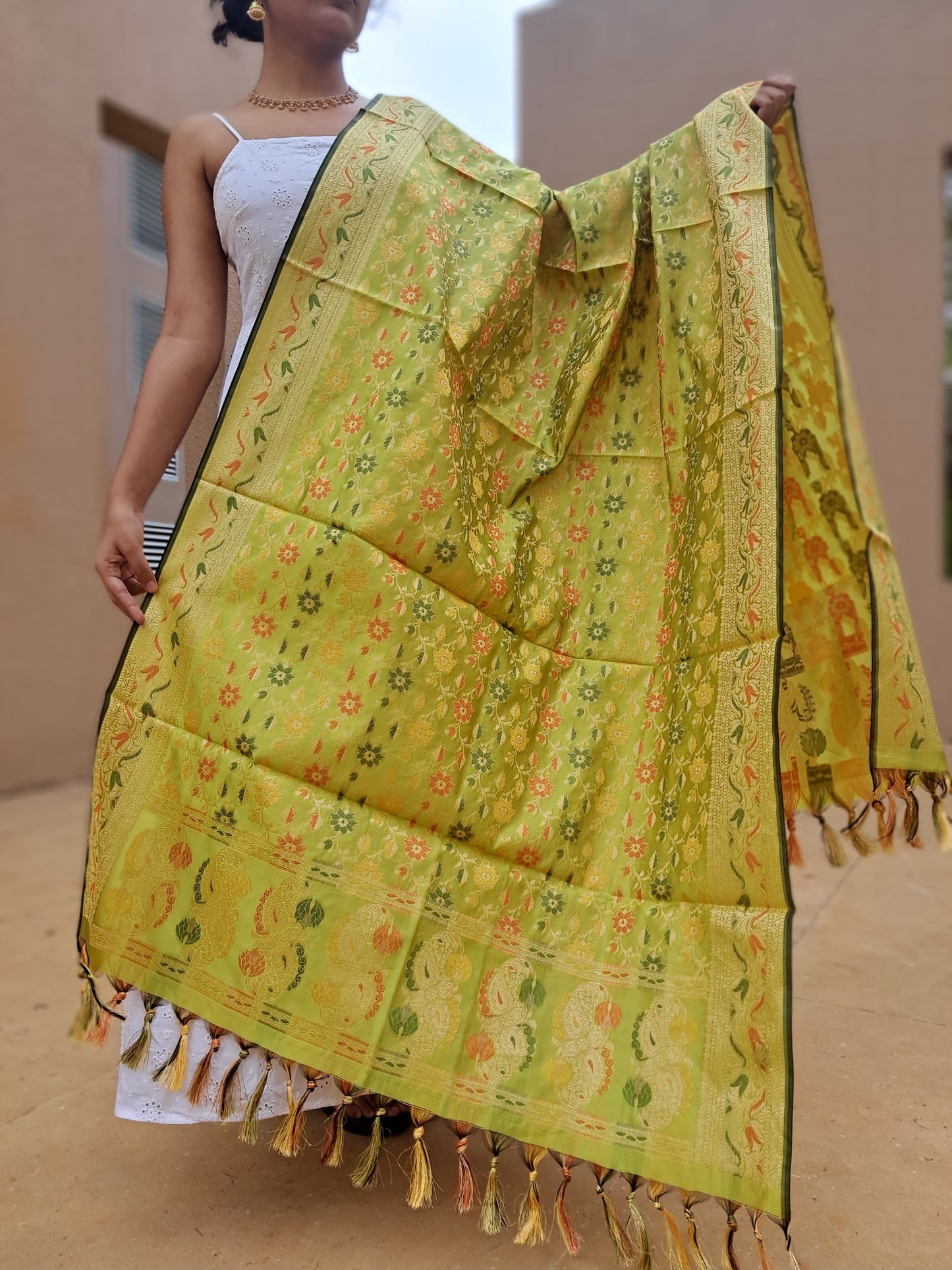 Lemon Mixed Silk Banarasi Dupatta