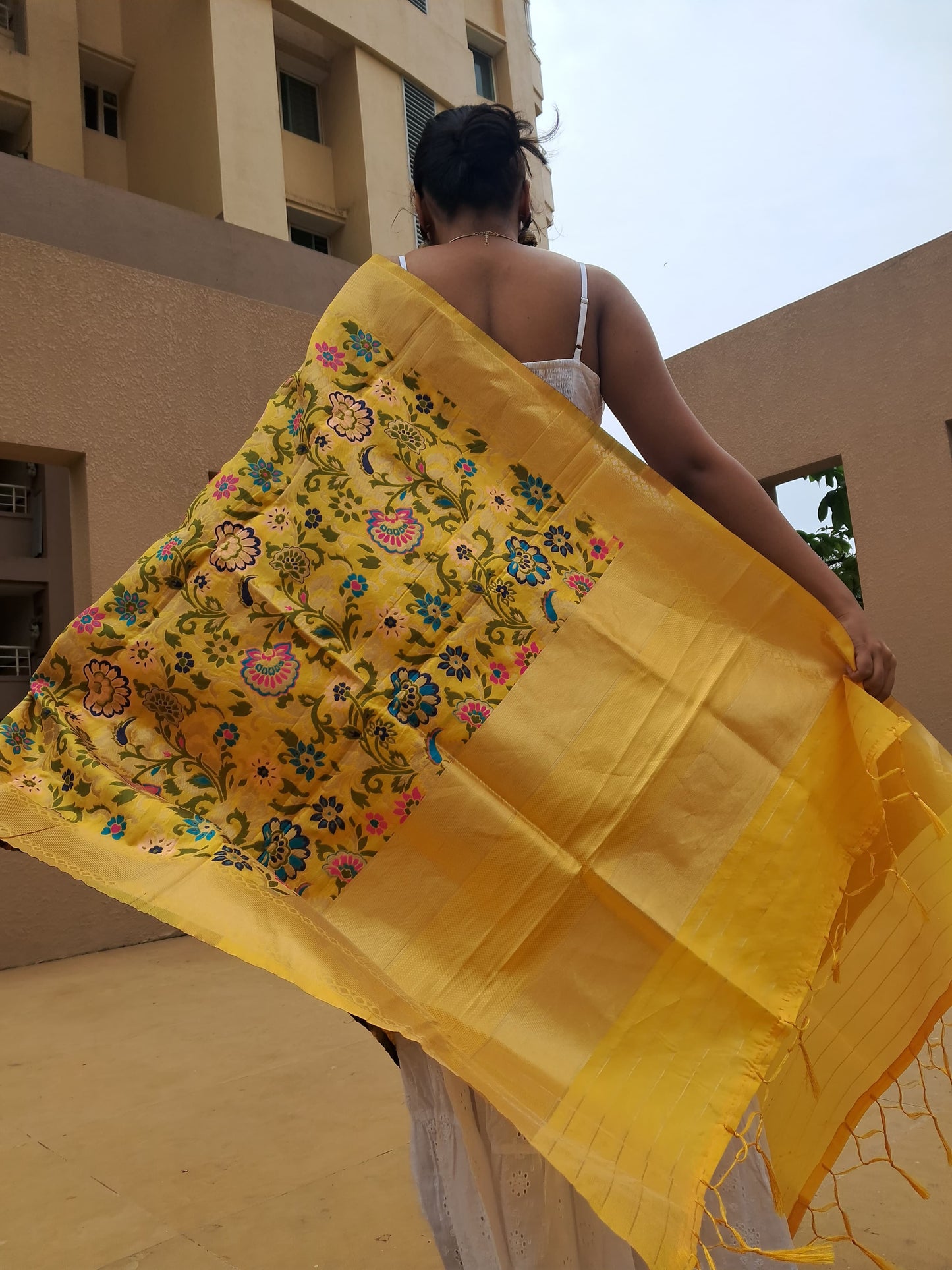 Yellow Mixed Silk Banarasi Dupatta