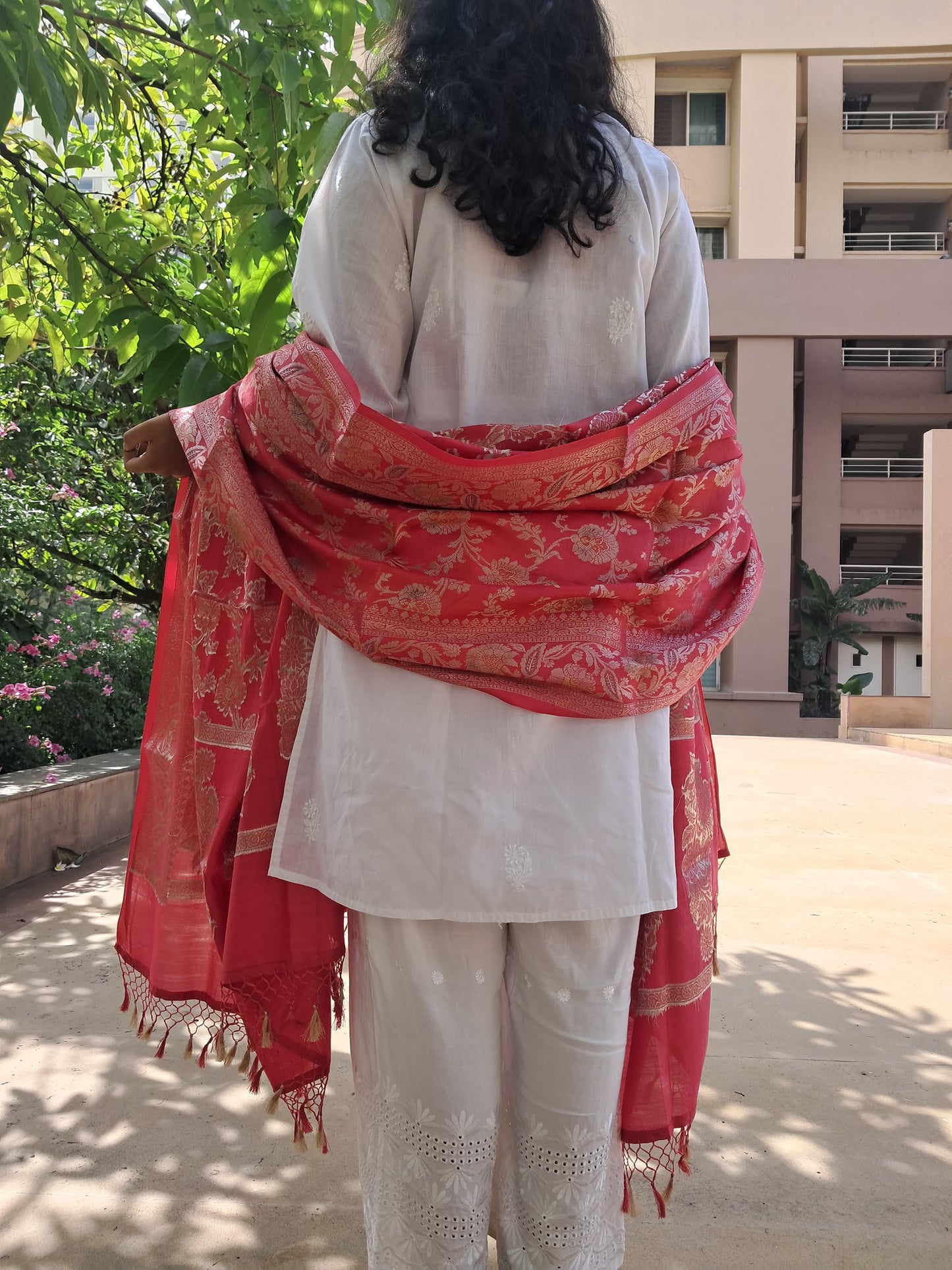 Pink Katan Silk Jakat Meena Buti Banarasi Dupatta