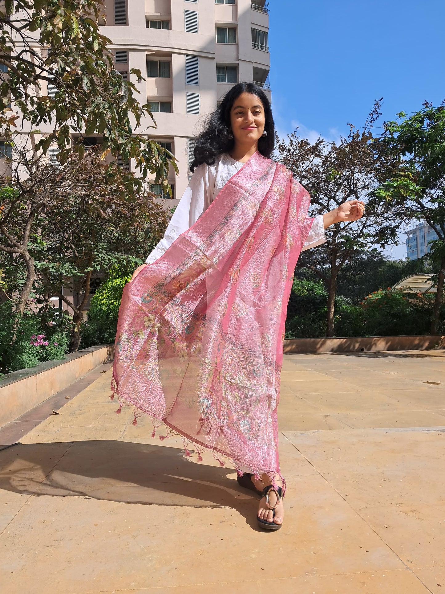 Pink Tissue Crush Dupatta