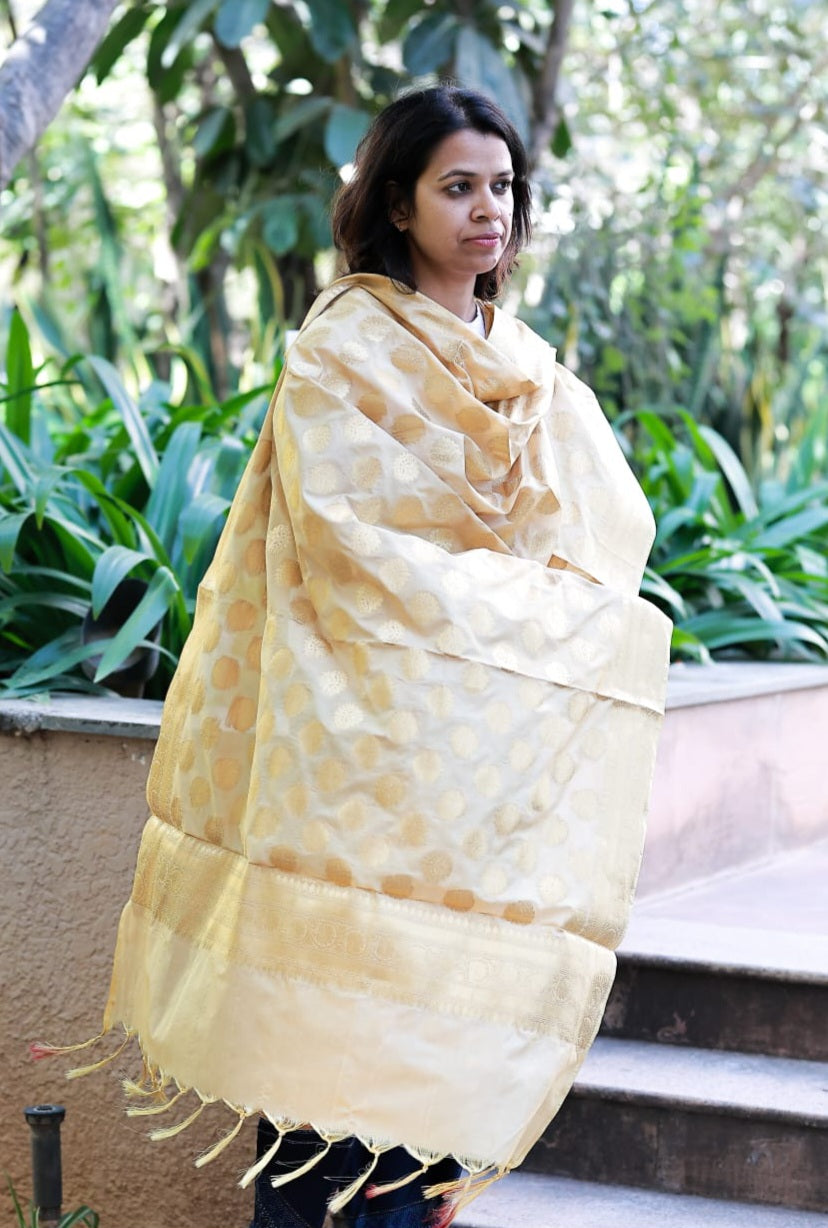 Yellow Mixed Katan Silk Banarasi Dupatta