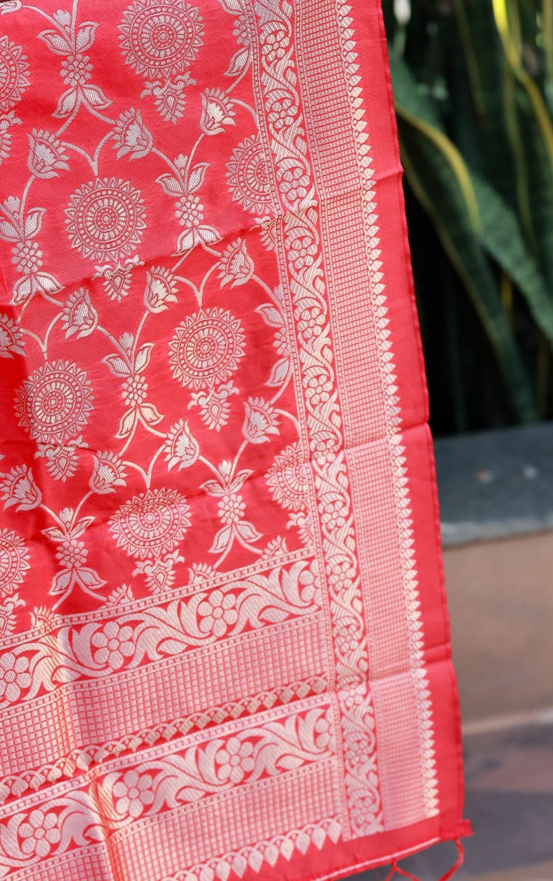 Red Mixed Katan Silk Banarasi Dupatta