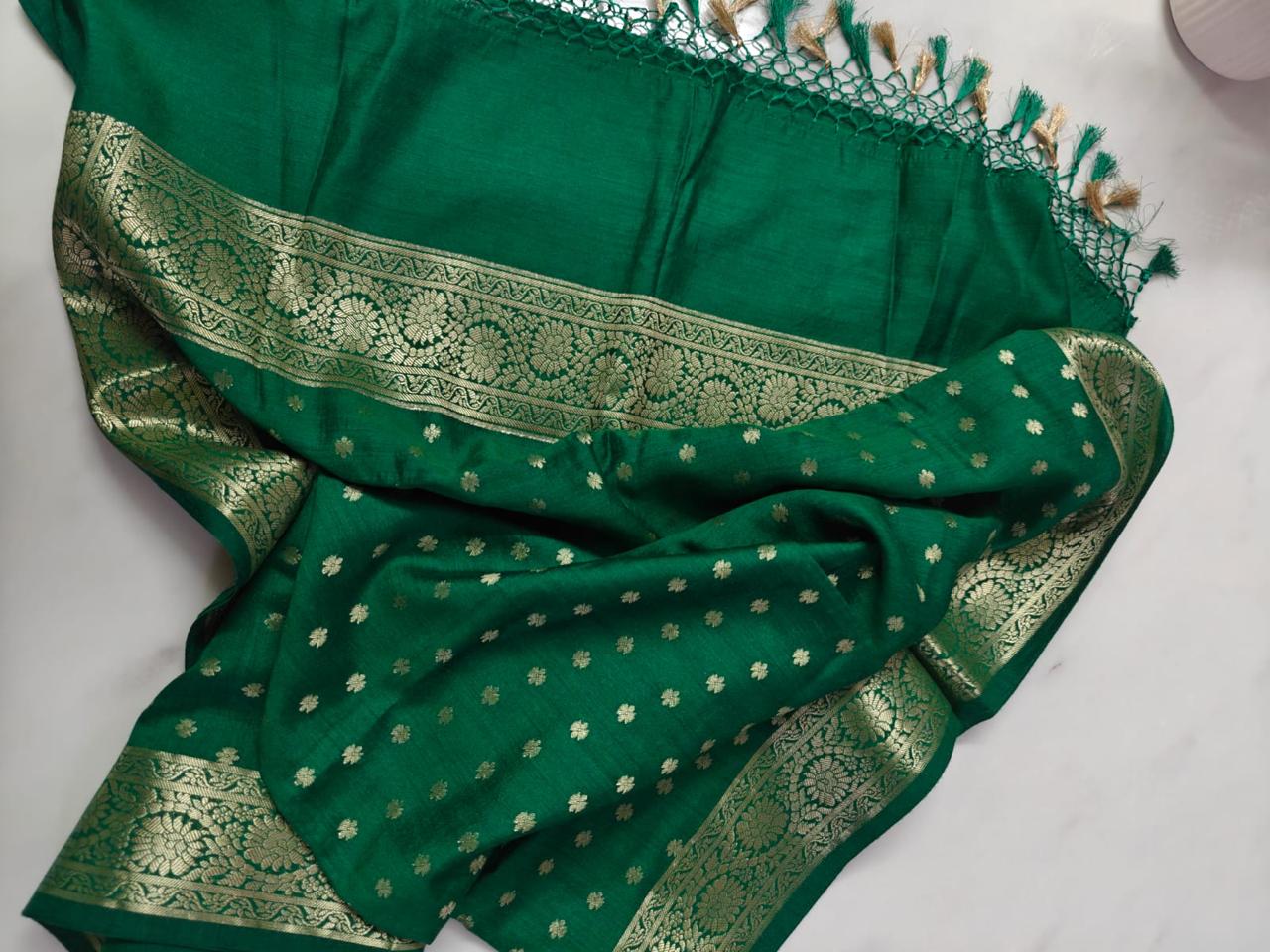 Green Munga Silk Zari Buti Banarasi Dupatta