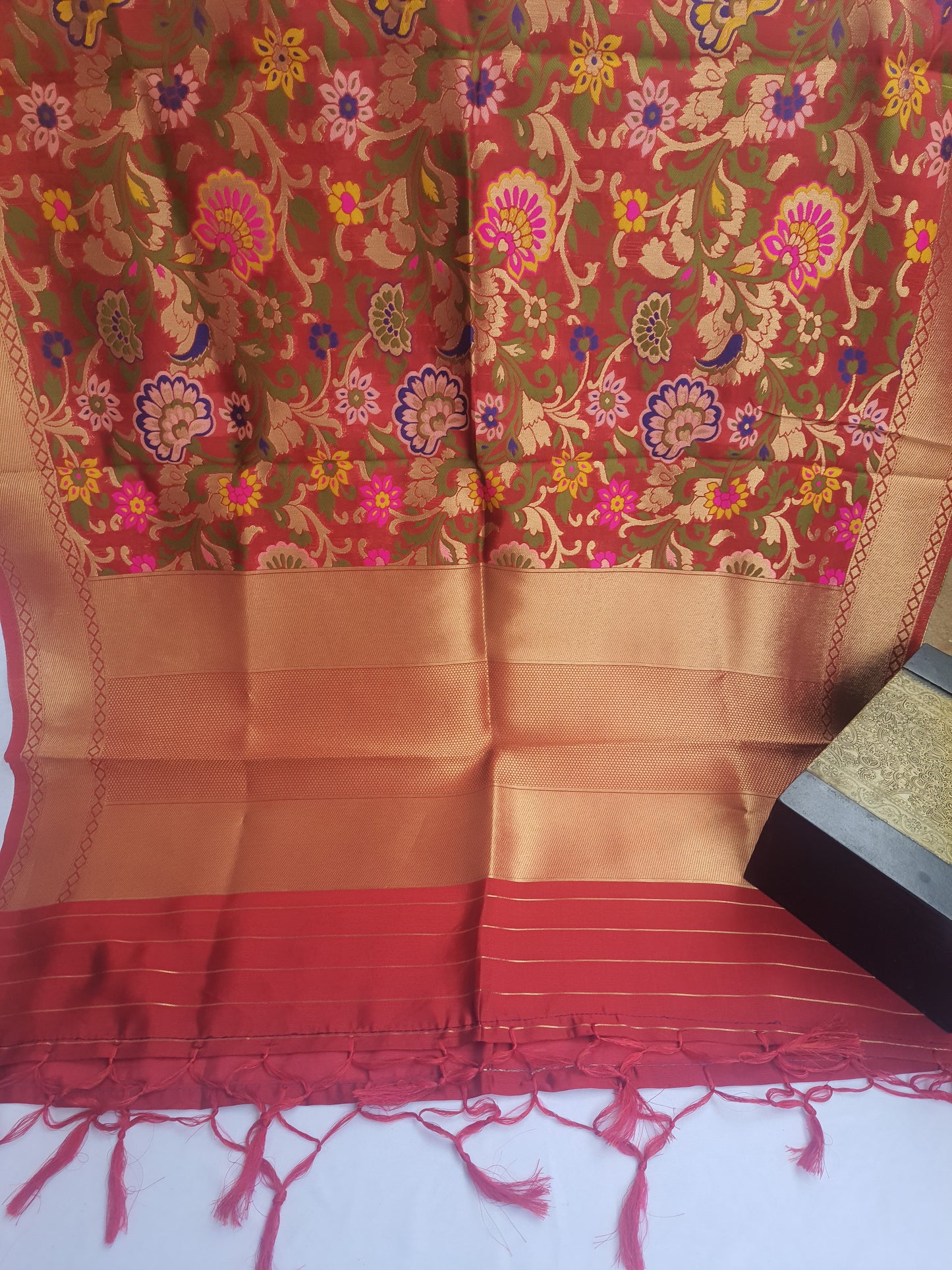 Red Mixed Katan Silk Banarasi Dupatta