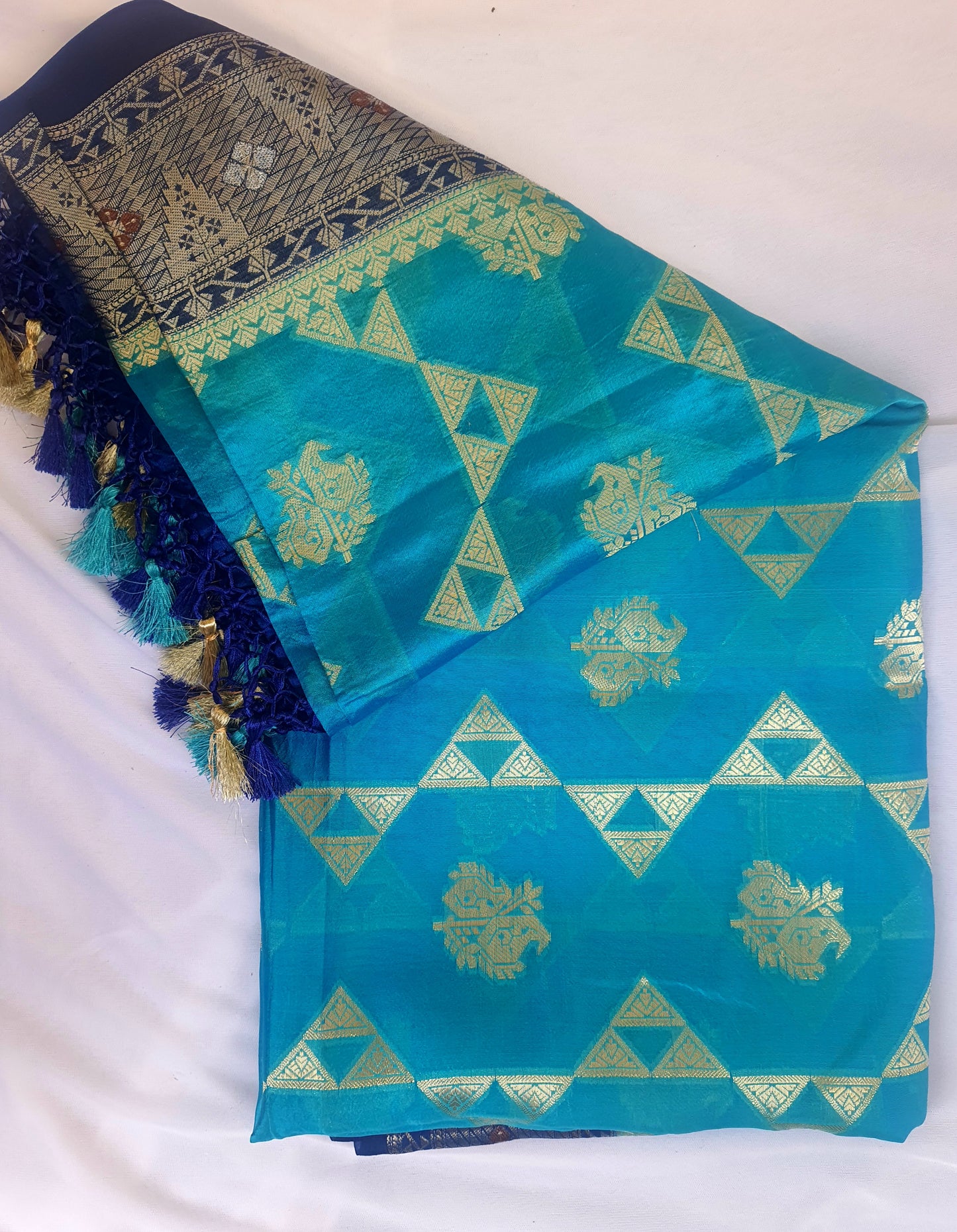 Blue Katan Silk Border Buti Banarasi Dupatta