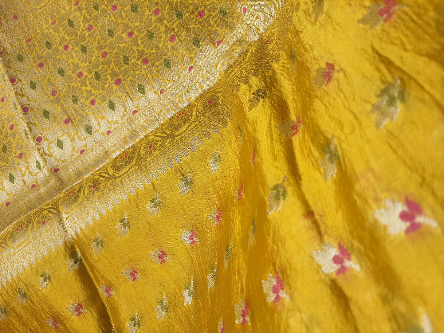 Yellow katan silk Jakat Jal Banarasi Dupatta