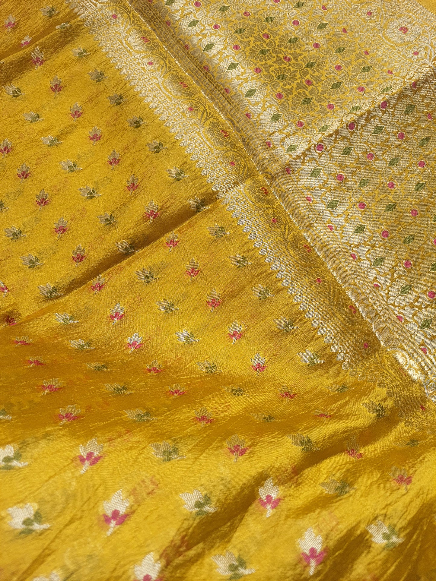 Yellow katan silk Jakat Jal Banarasi Dupatta