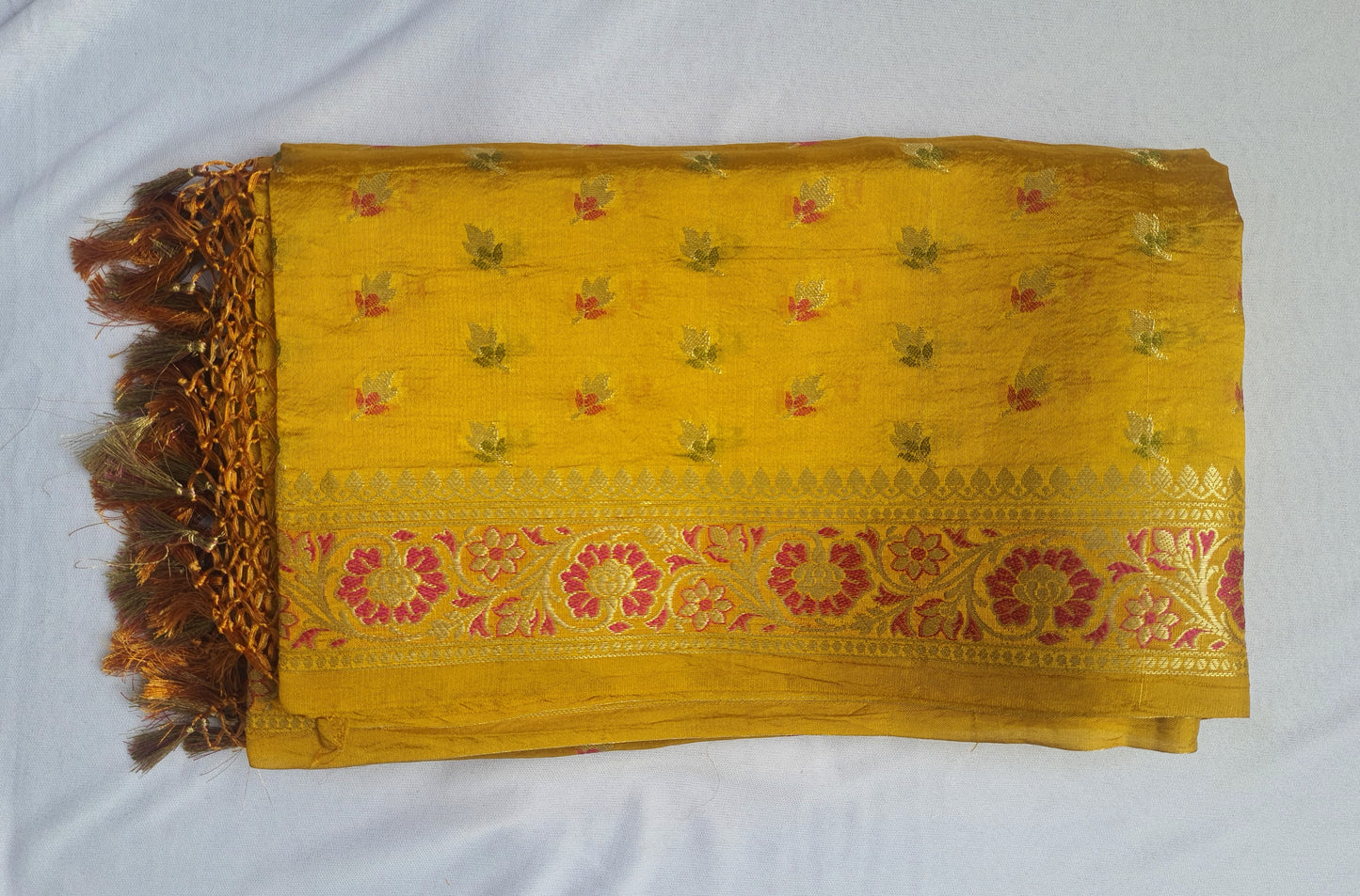 Yellow katan silk Jakat Jal Banarasi Dupatta