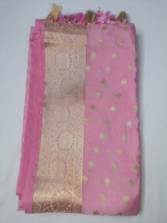 Pink Poona Silk Buti Jal Banarasi Dupatta