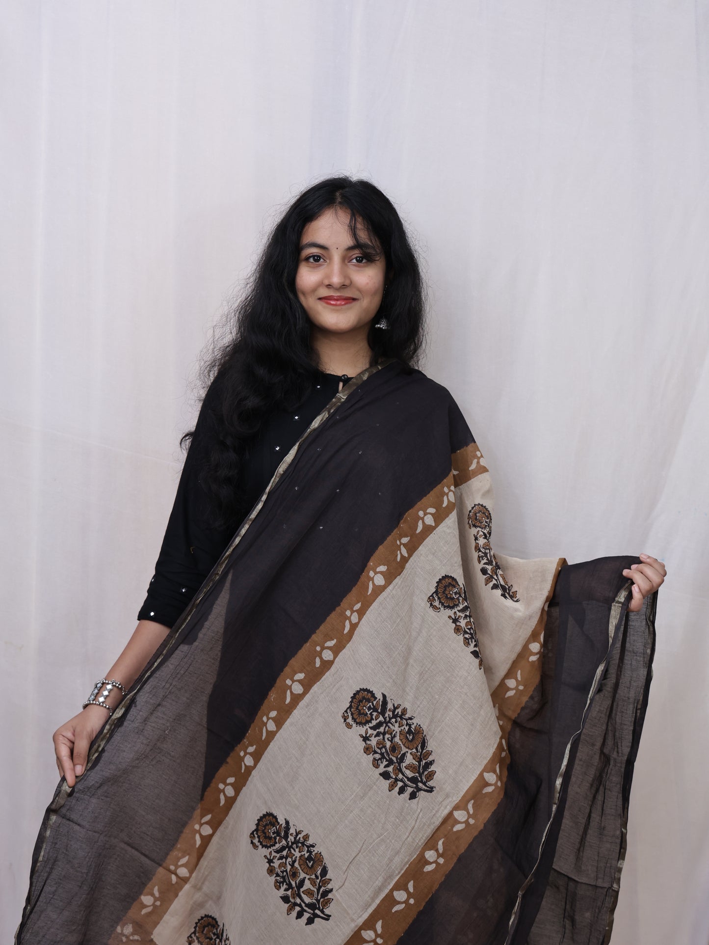 Black Hand-made block print dupatta