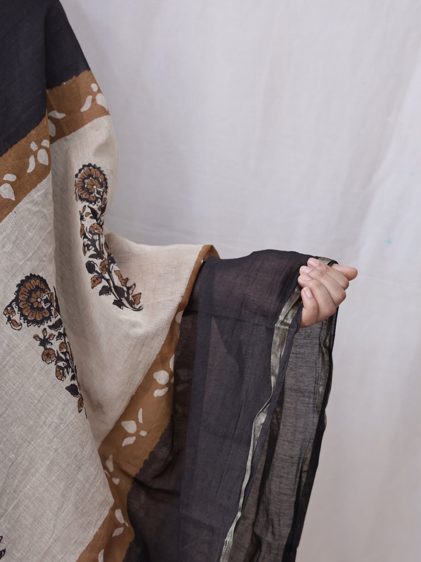 Black Hand-made block print dupatta