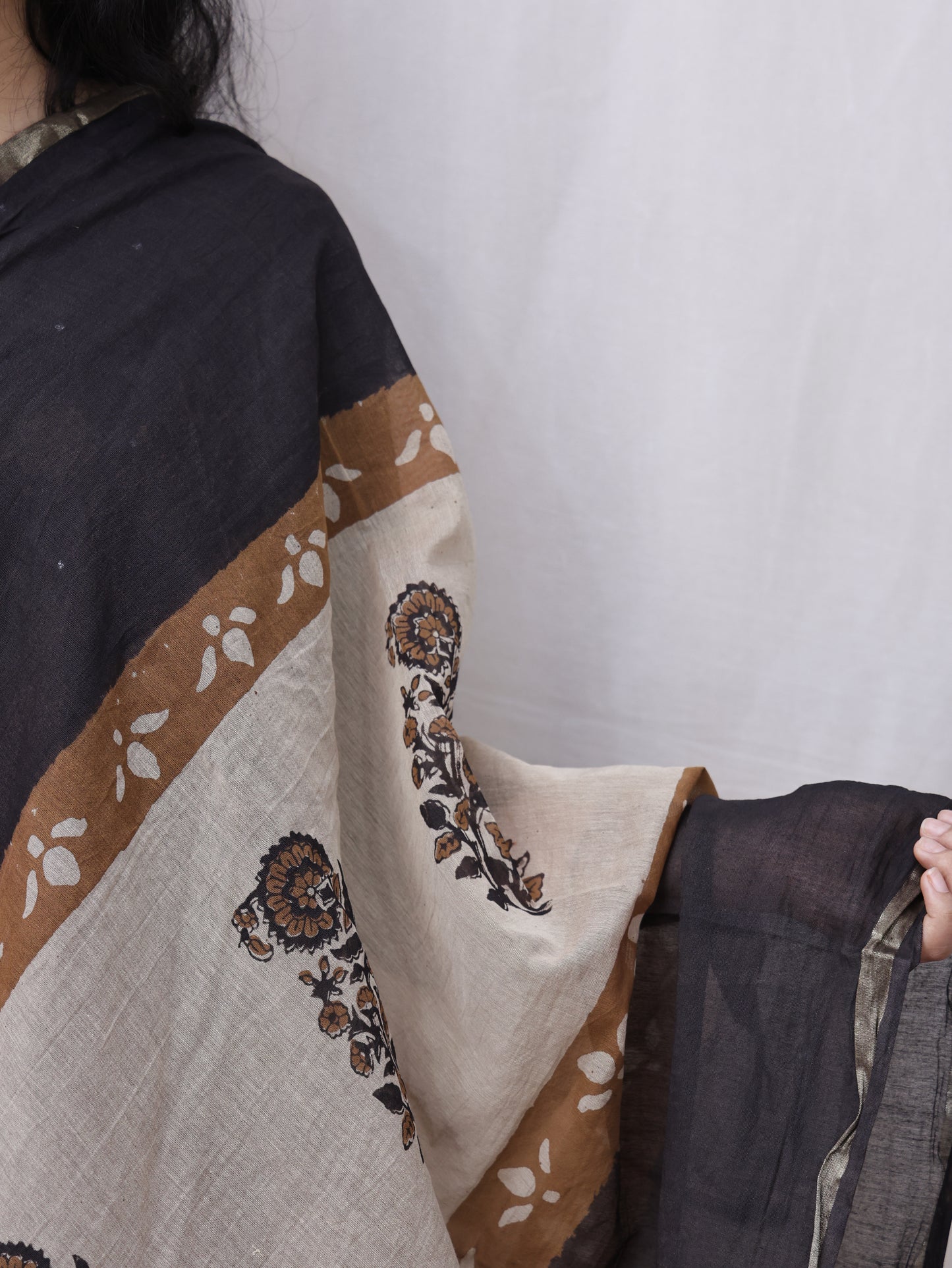 Black Hand-made block print dupatta