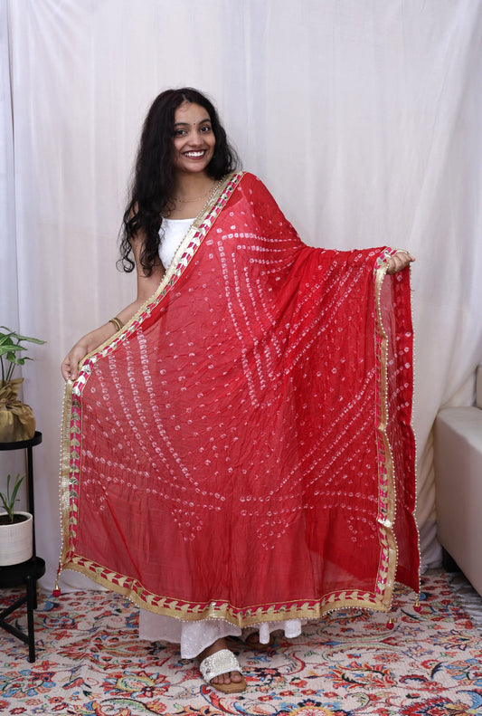 Red Gota Patti Bandhani Dupatta