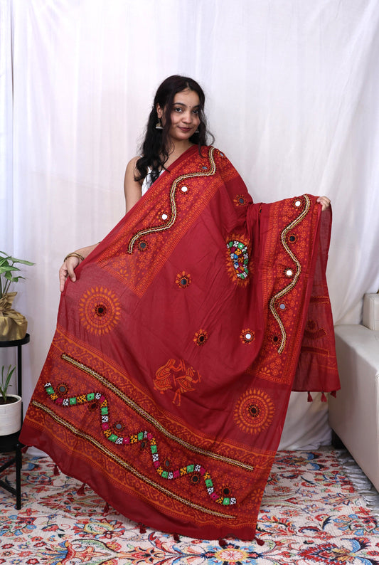 Cotton Print With Patch Mirror Work
