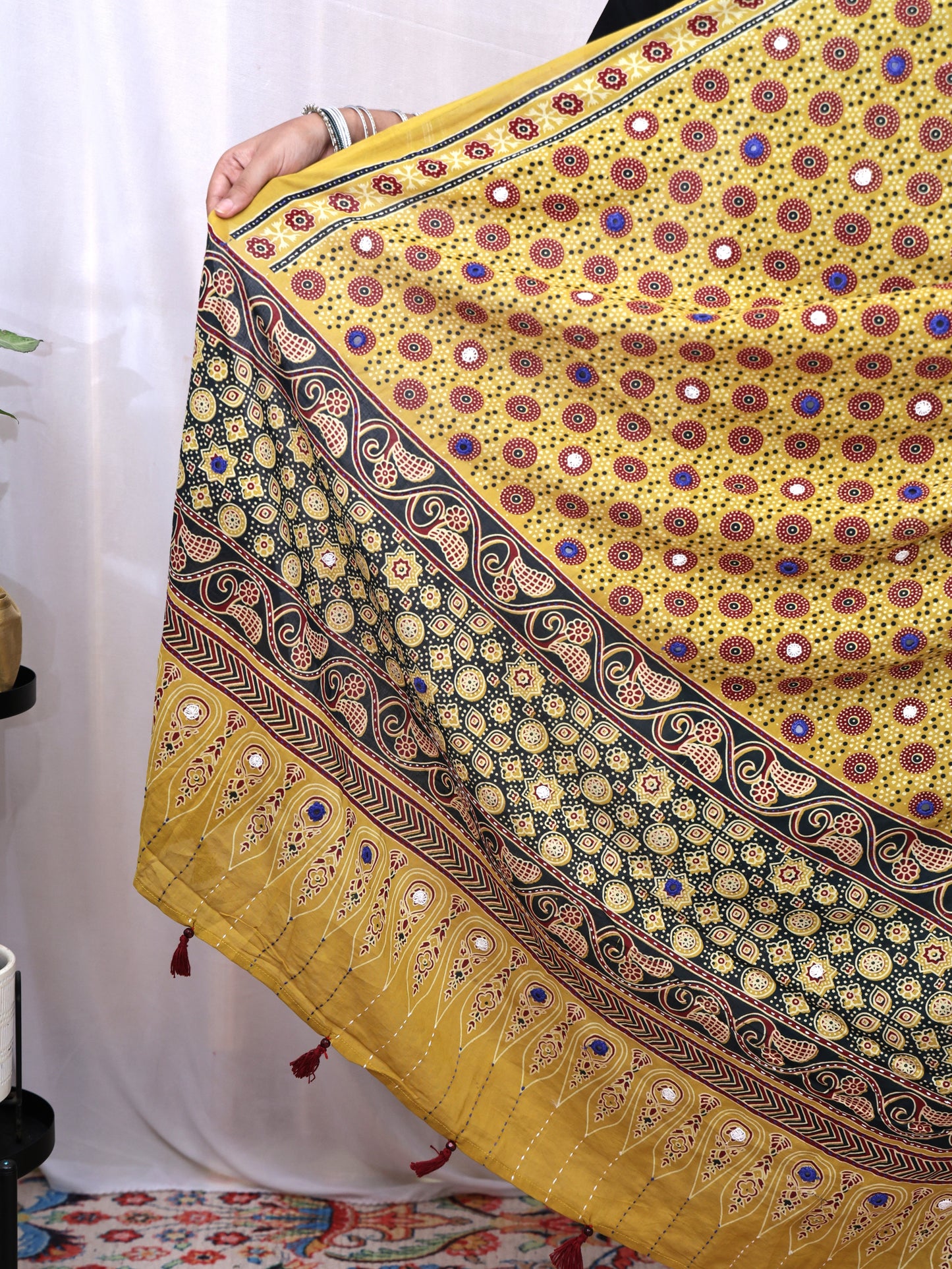 Cotton Ajrakh Katha Mirror Dupatta