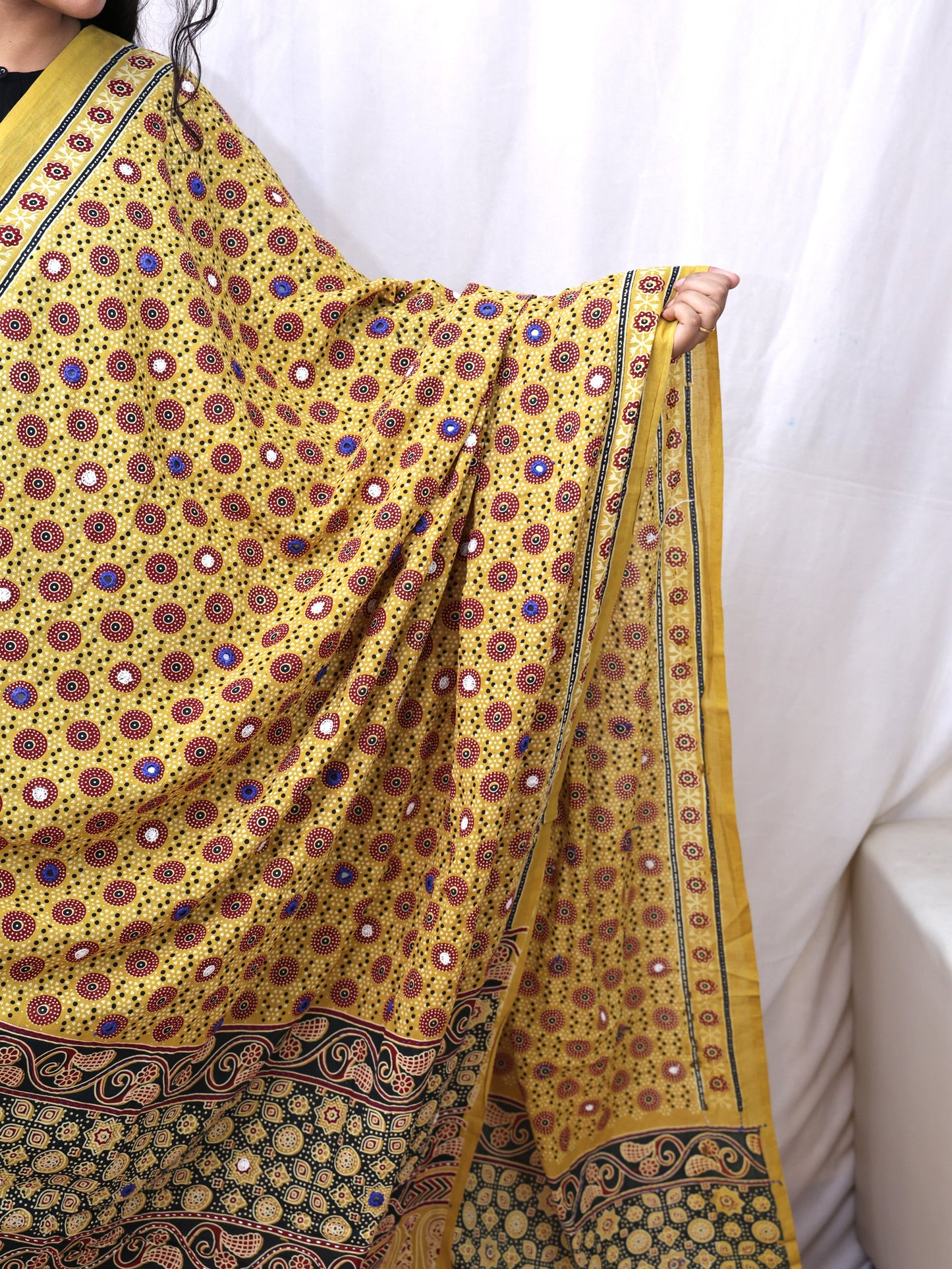 Cotton Ajrakh Katha Mirror Dupatta
