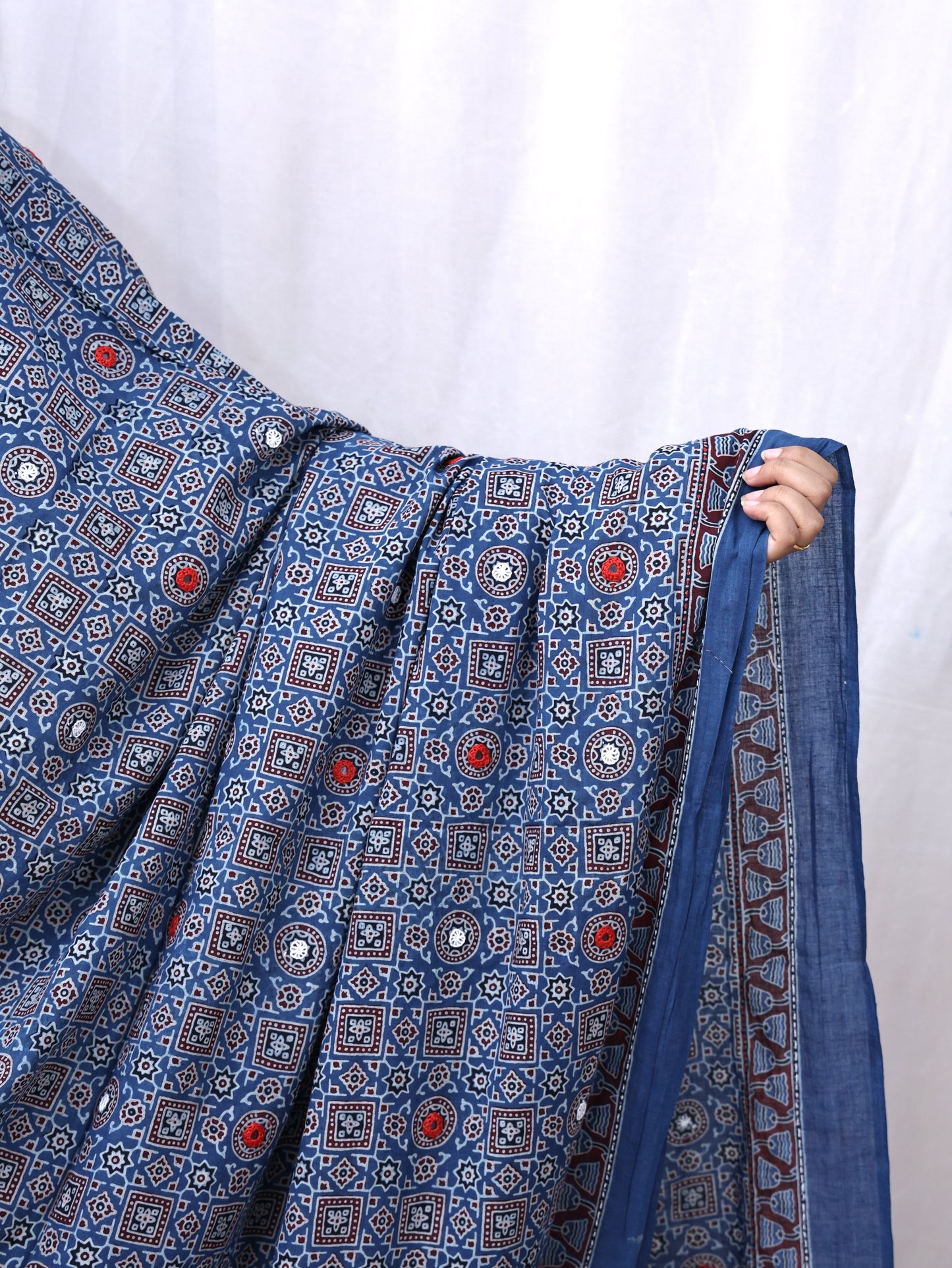 Cotton Ajrakh Katha Mirror Dupatta