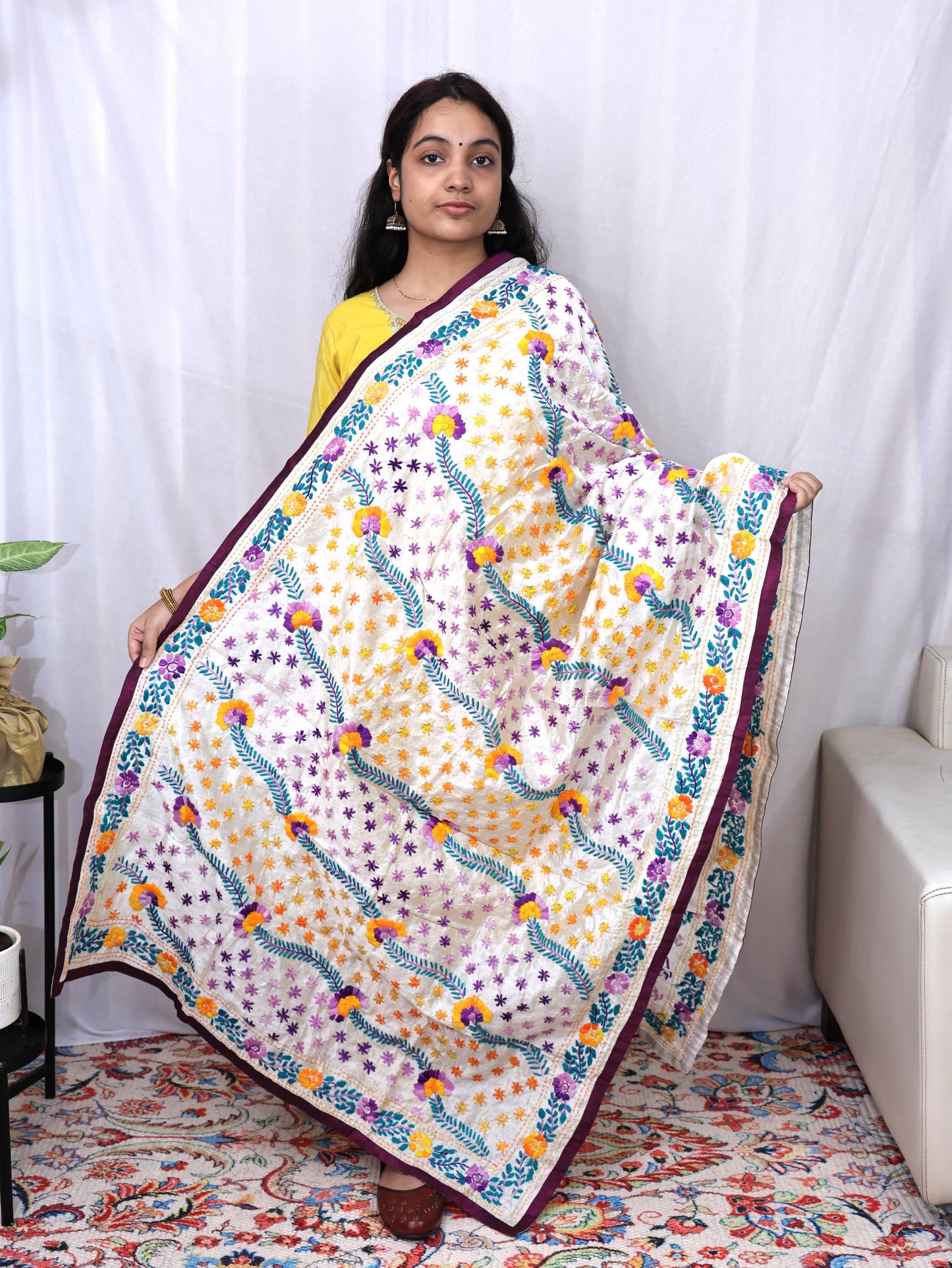 Assam Silk Phulkari Dupatta