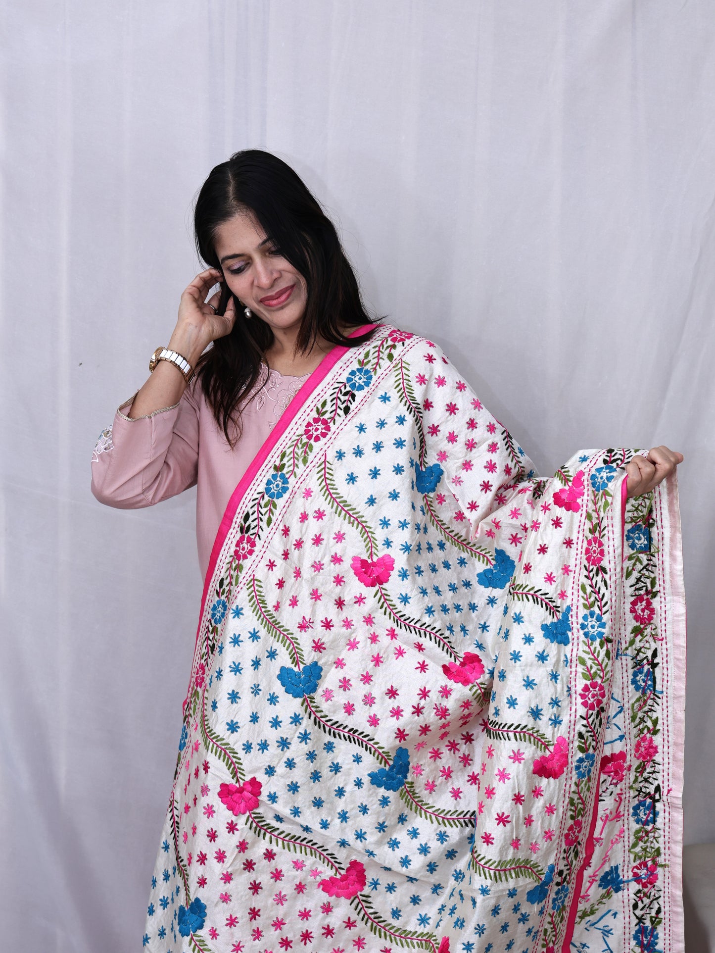 Assam Silk Phulkari Dupatta