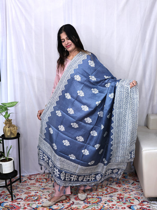 Chanderi Block Print Dupatta