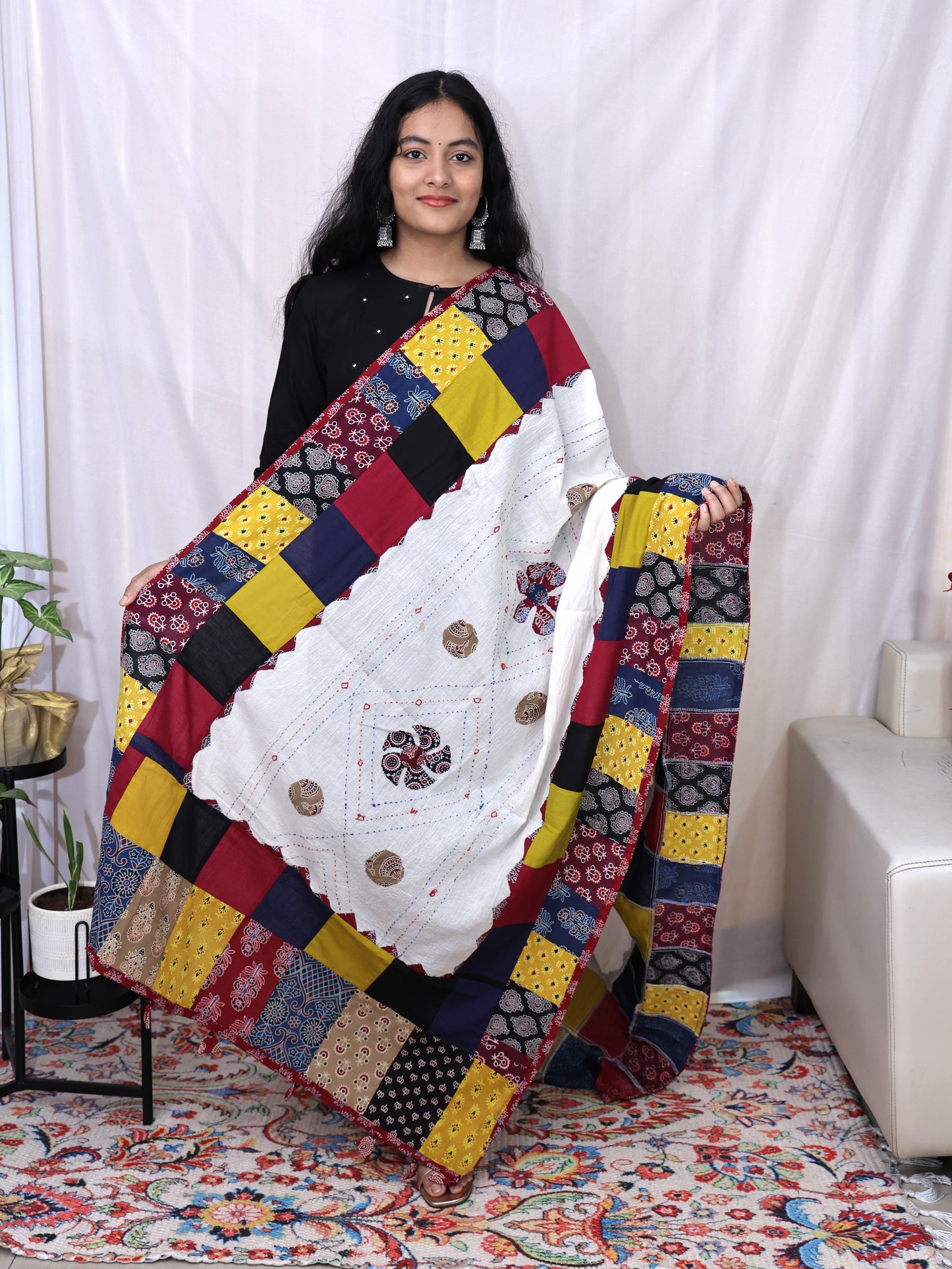 Cotton Applik Multi Patch Katha Dupatta