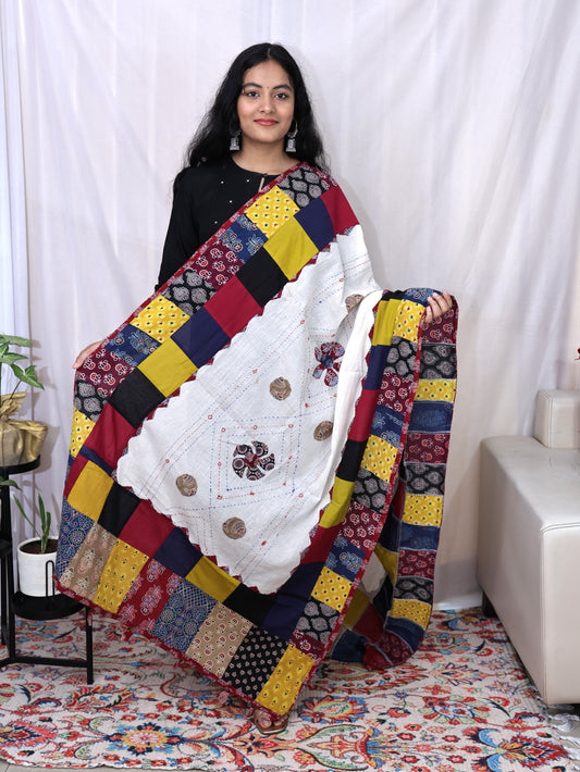 Cotton Applik Multi Patch Katha Dupatta