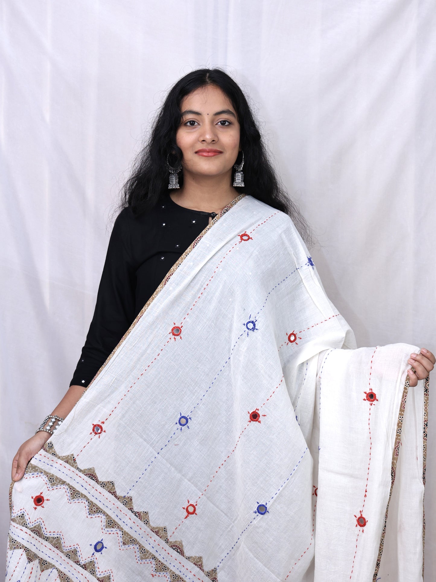 Cotton Katha Mirror Dupatta