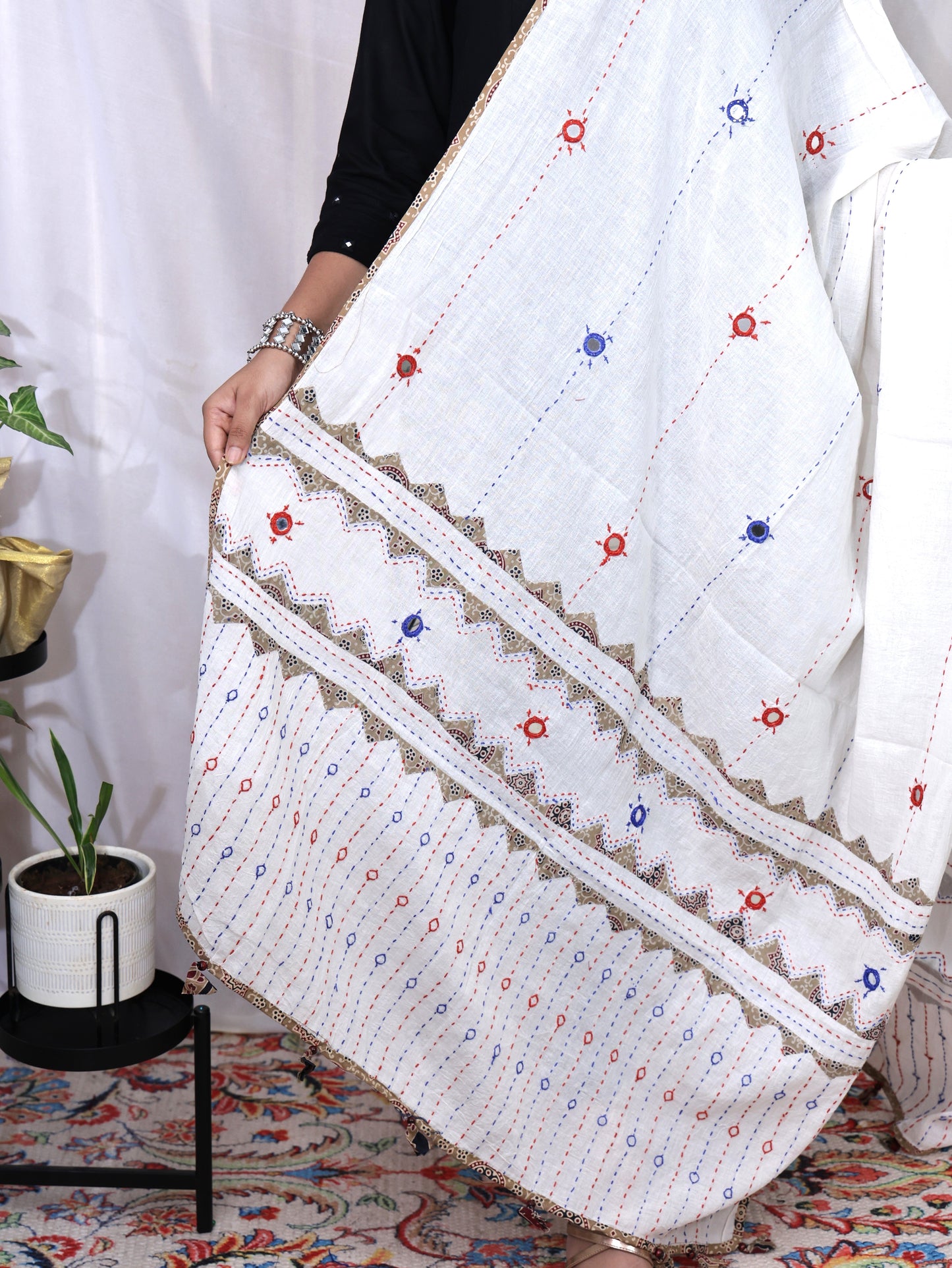 Cotton Katha Mirror Dupatta