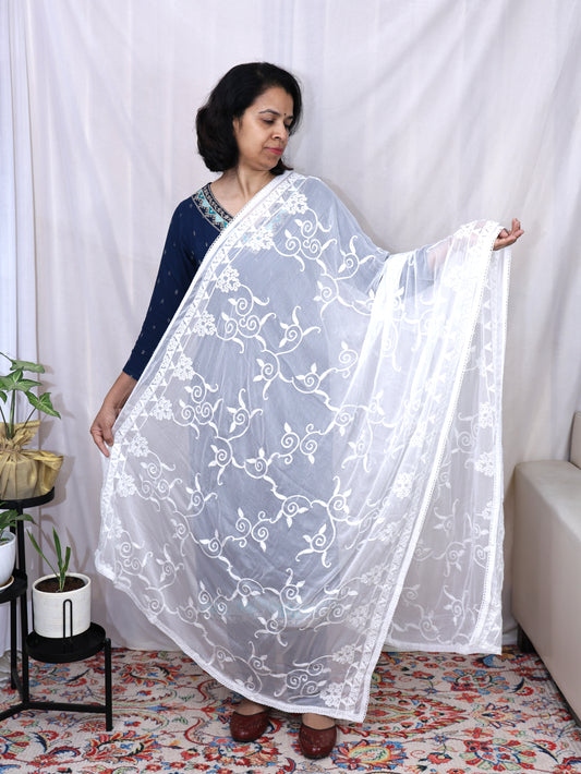 White Embroidery Dupatta