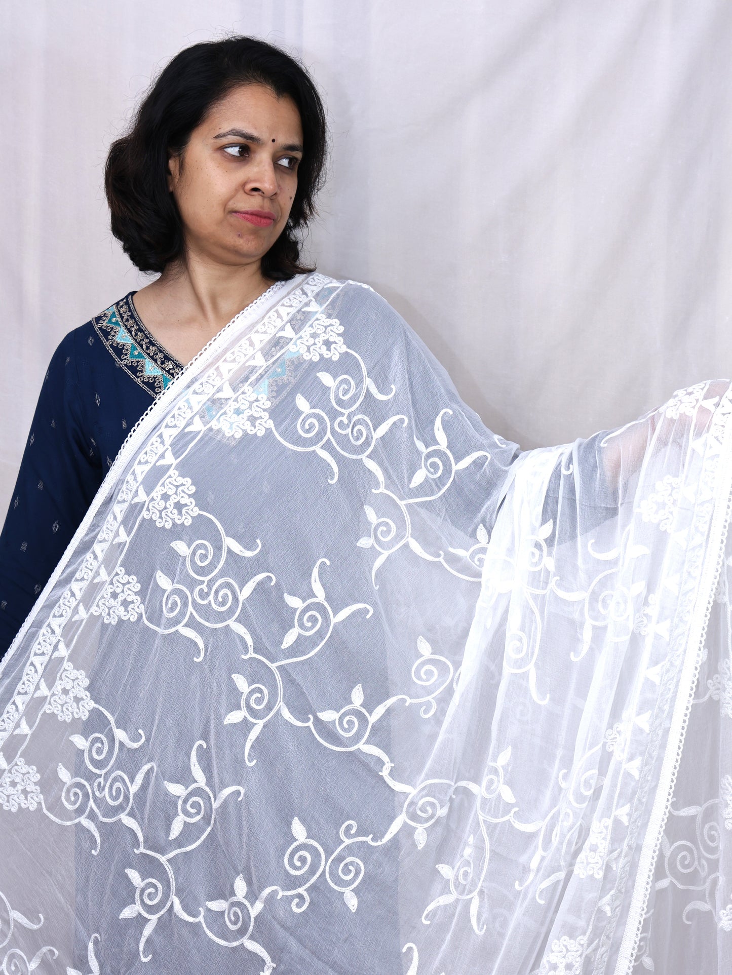 White Embroidery Dupatta