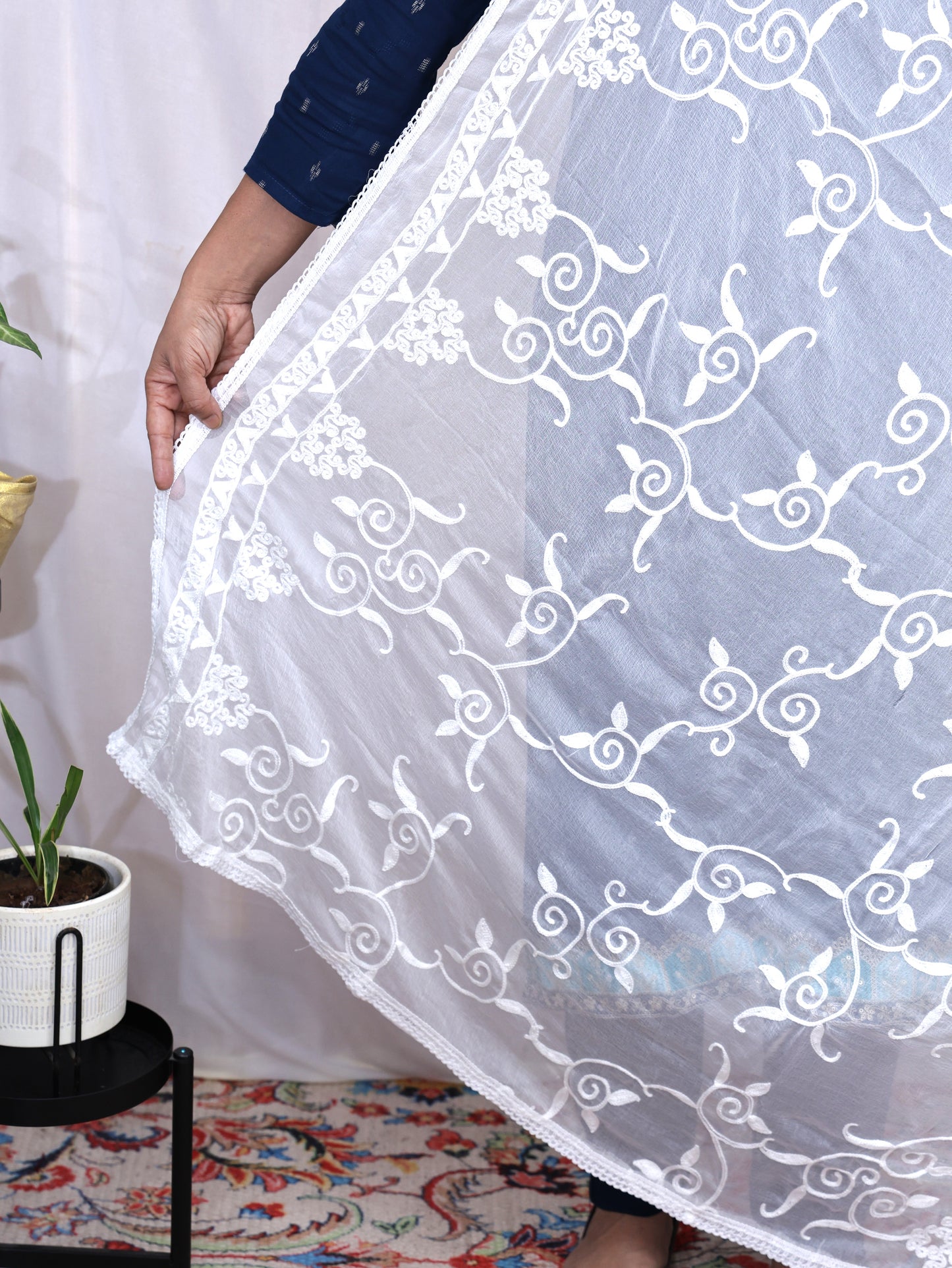 White Embroidery Dupatta
