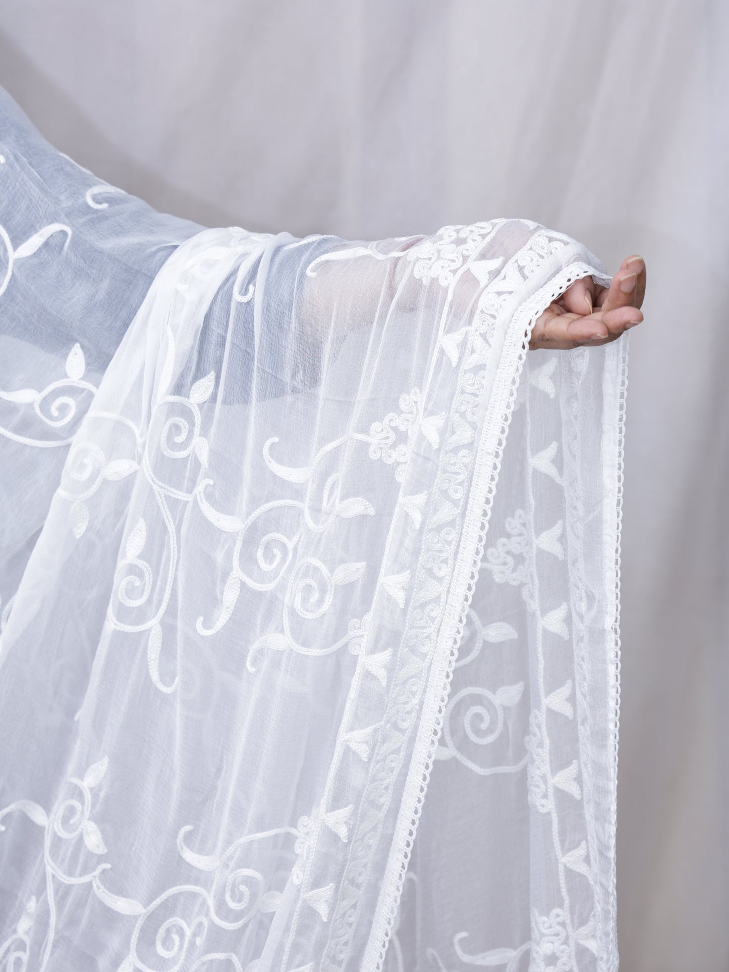 White Embroidery Dupatta